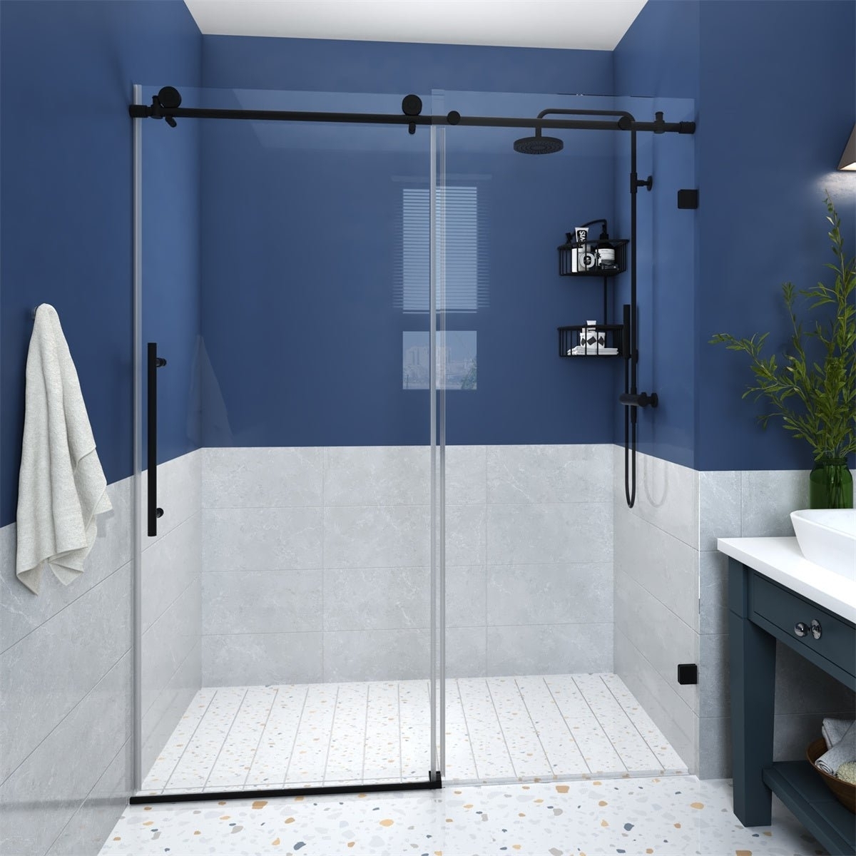 Glide 56-60 In. W X 74 In. H Frameless Tall Shower Door Sliding Walk-in Shower Design With 0.3 In.thick Clear Glass