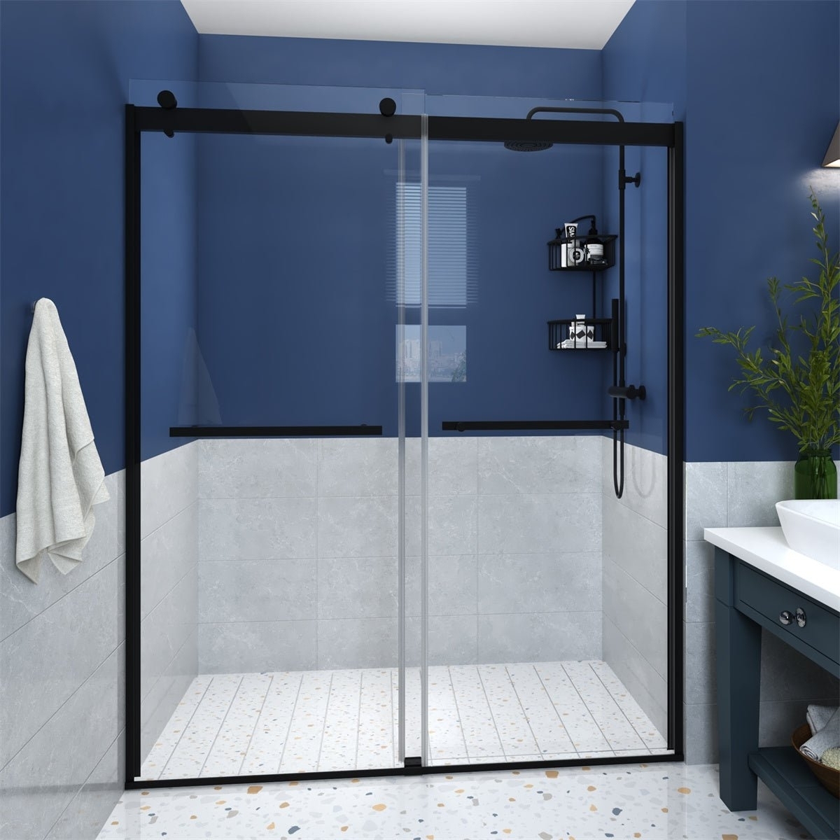 Glide 56-60 W X 74 H Matte Black Framed Sliding Glass Shower Doors With 0.3in.thick Clear Glass