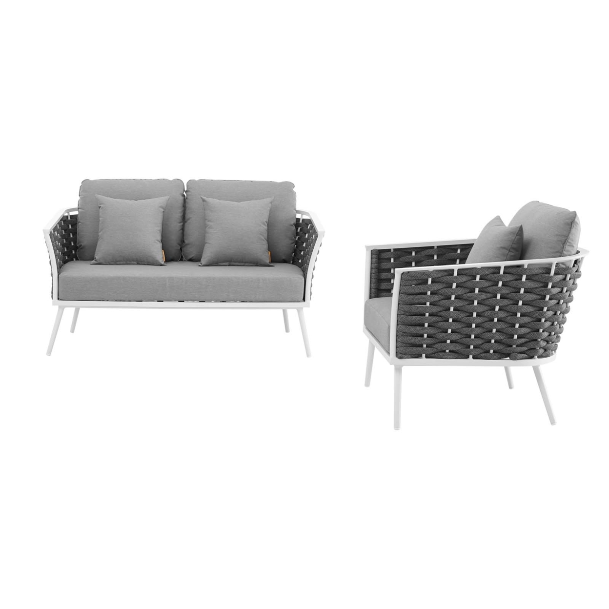 Stance 2 Piece Outdoor Patio Aluminum Sectional Sofa Set, White Gray