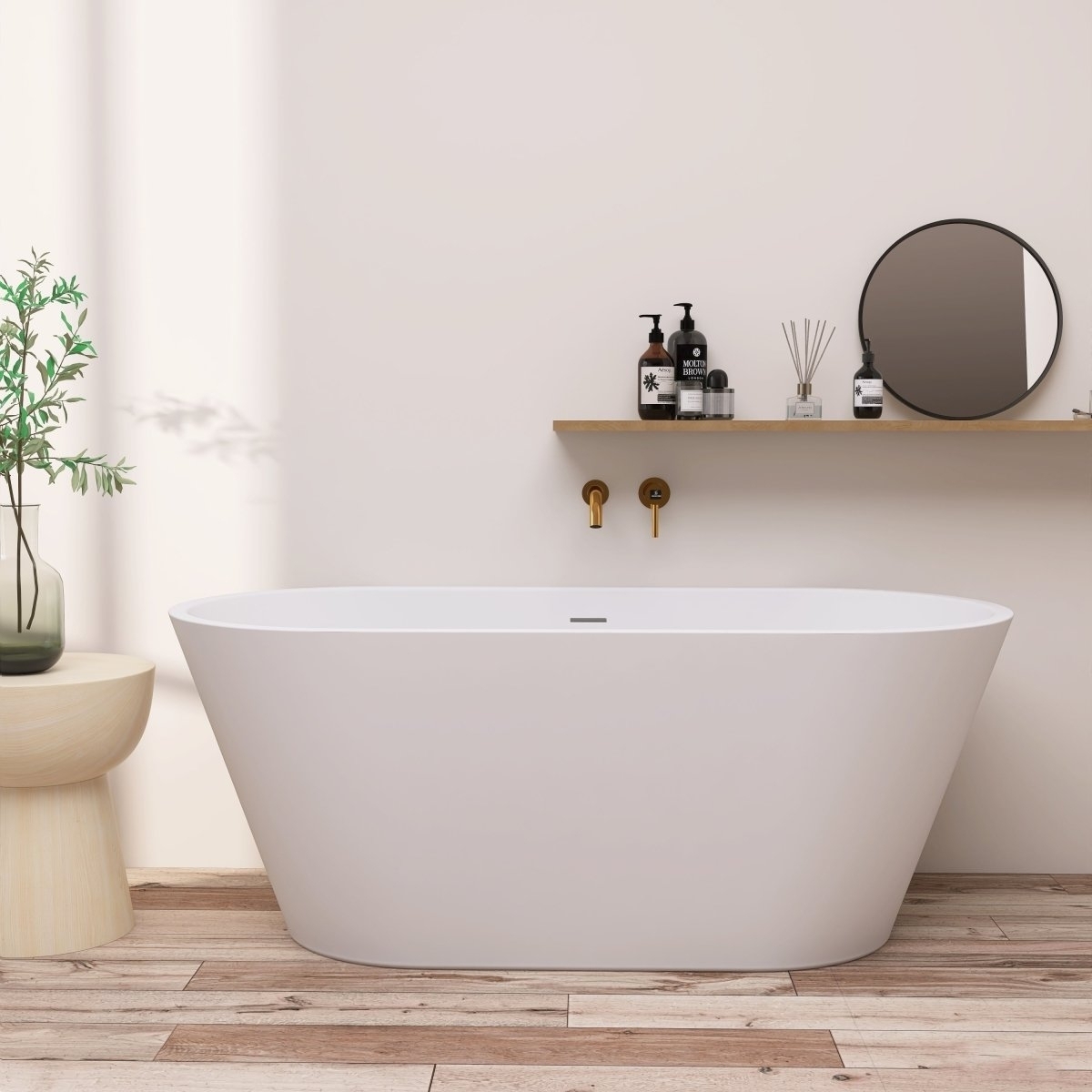 ExBrite 63 Acrylic Free Standing Tub Classic Oval Shape Soaking Tub, Adjustable Freestanding Bathtubs Gloss White