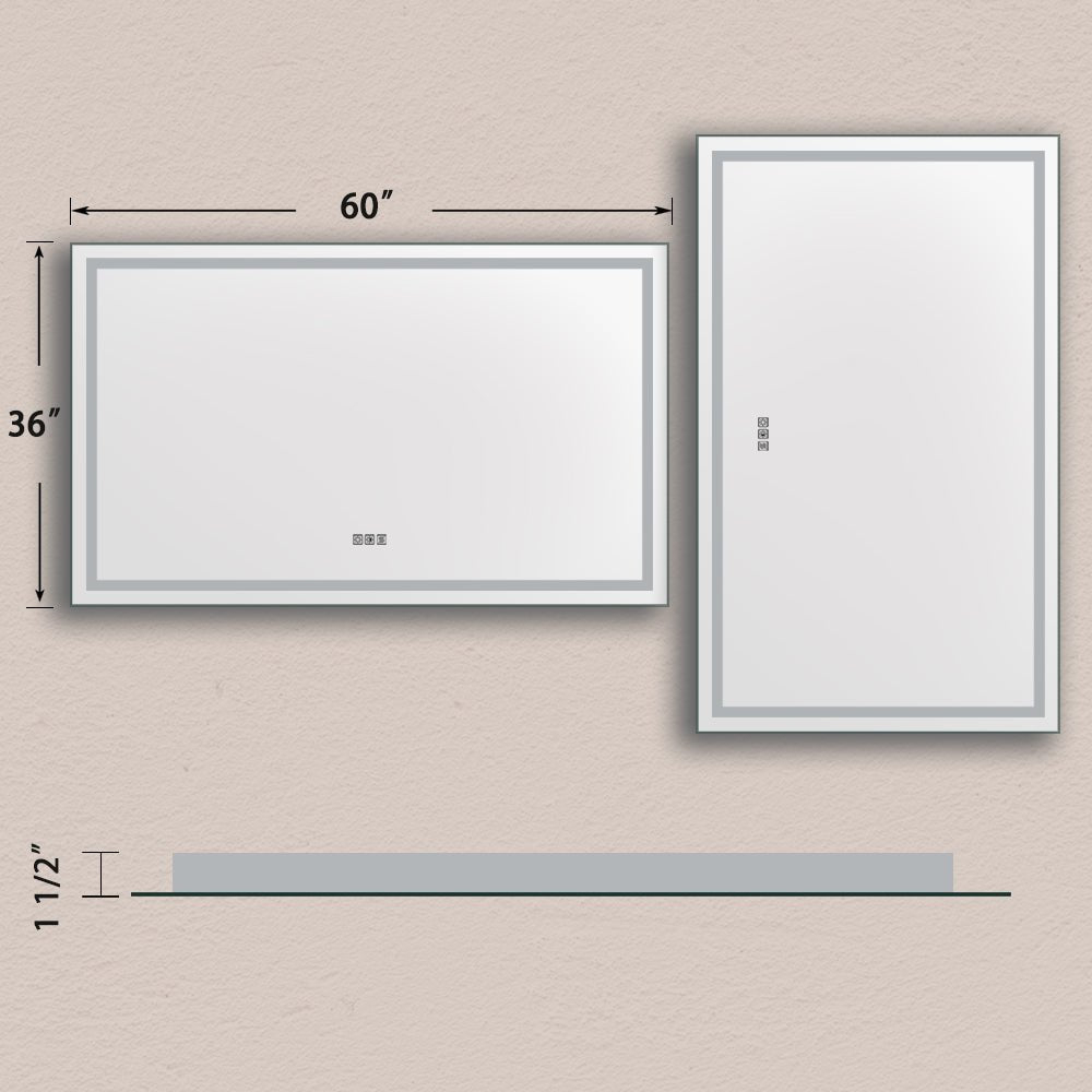 Exbrite 60 W X 36 H Frameless LED Single Bathroom Vanity Mirror Aluminium Rectangular Mirrors