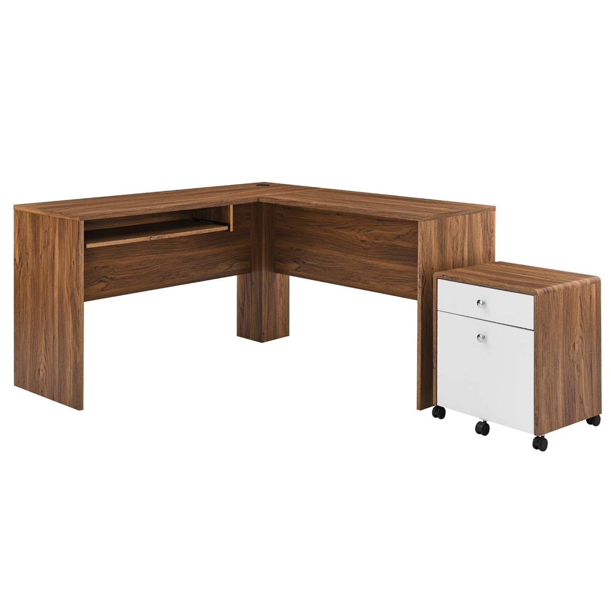 Transmit Wood Desk And File Cabinet Set, Walnut White