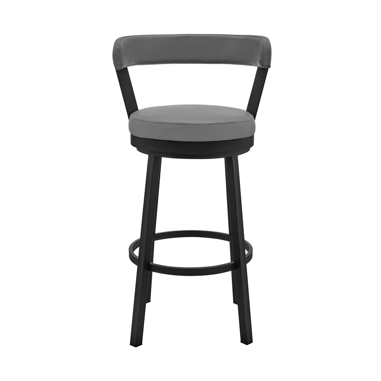 Emma 30 Inch Modern Bar Stool Chair, Vegan Leather, Swivel, Gray, Black- Saltoro Sherpi