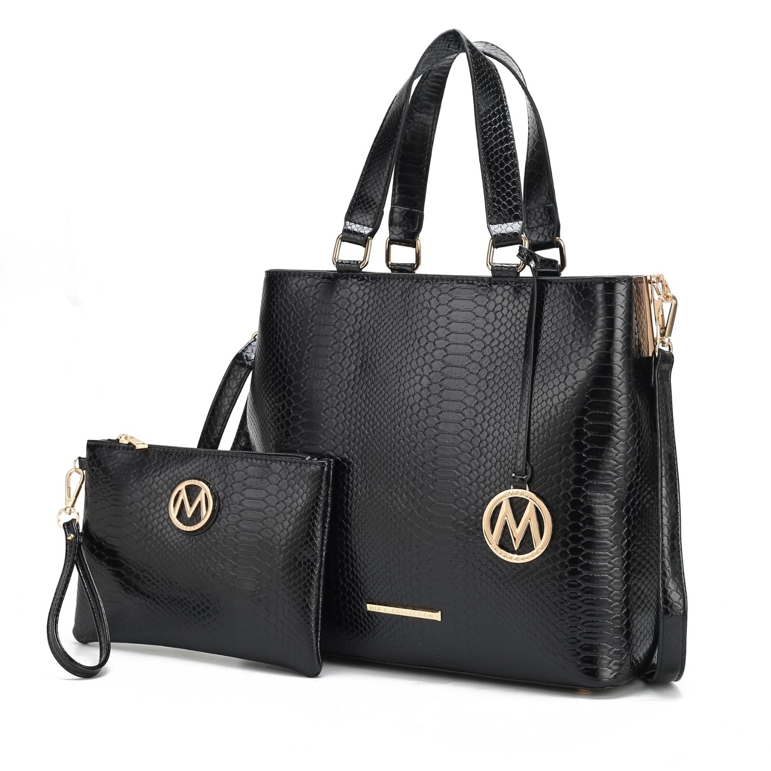 MKF Collection Beryl Snake-embossed Vegan Leather Women's Tote Bag With Wristlet - 2 Pieces, By Mia K - Grey