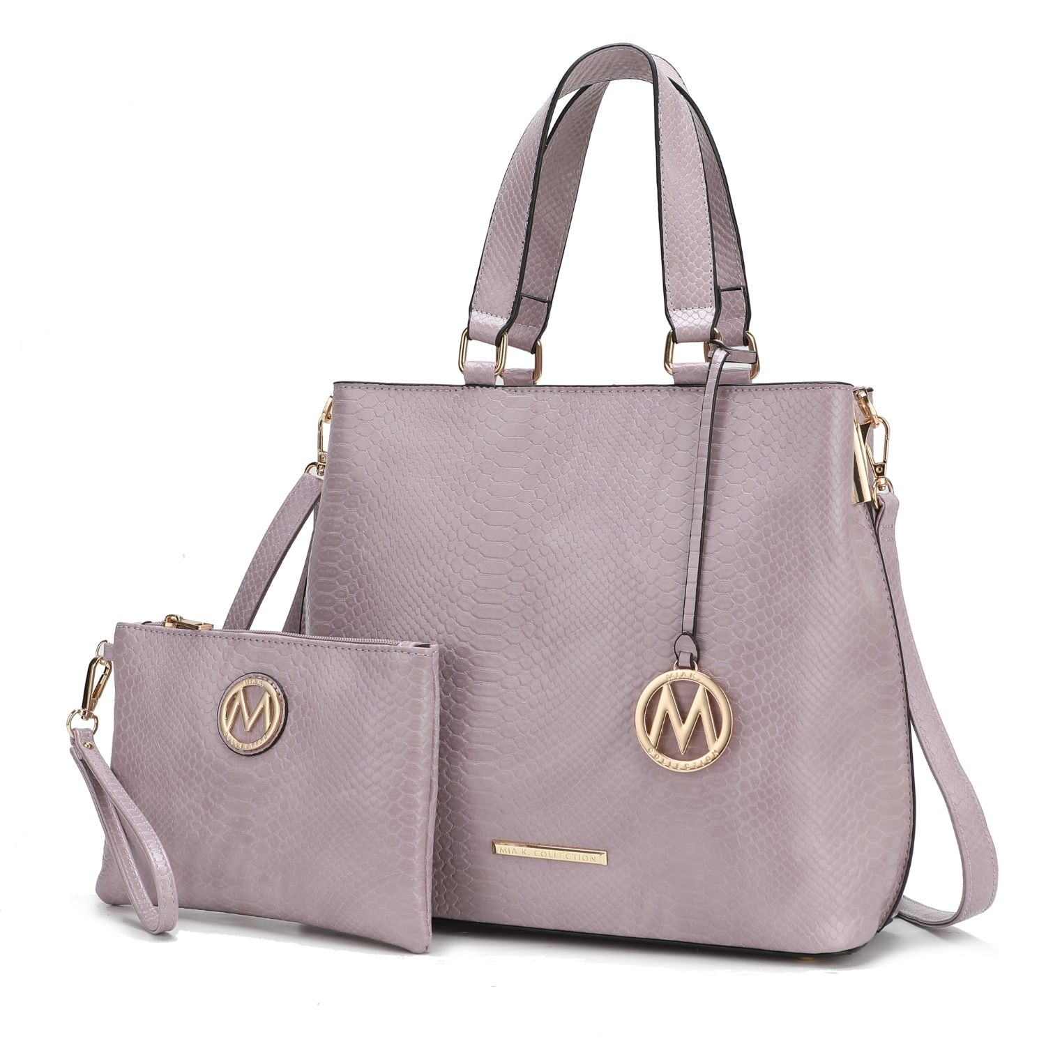 MKF Collection Beryl Snake-embossed Vegan Leather Women's Tote Bag With Wristlet - 2 Pieces, By Mia K - Lilac