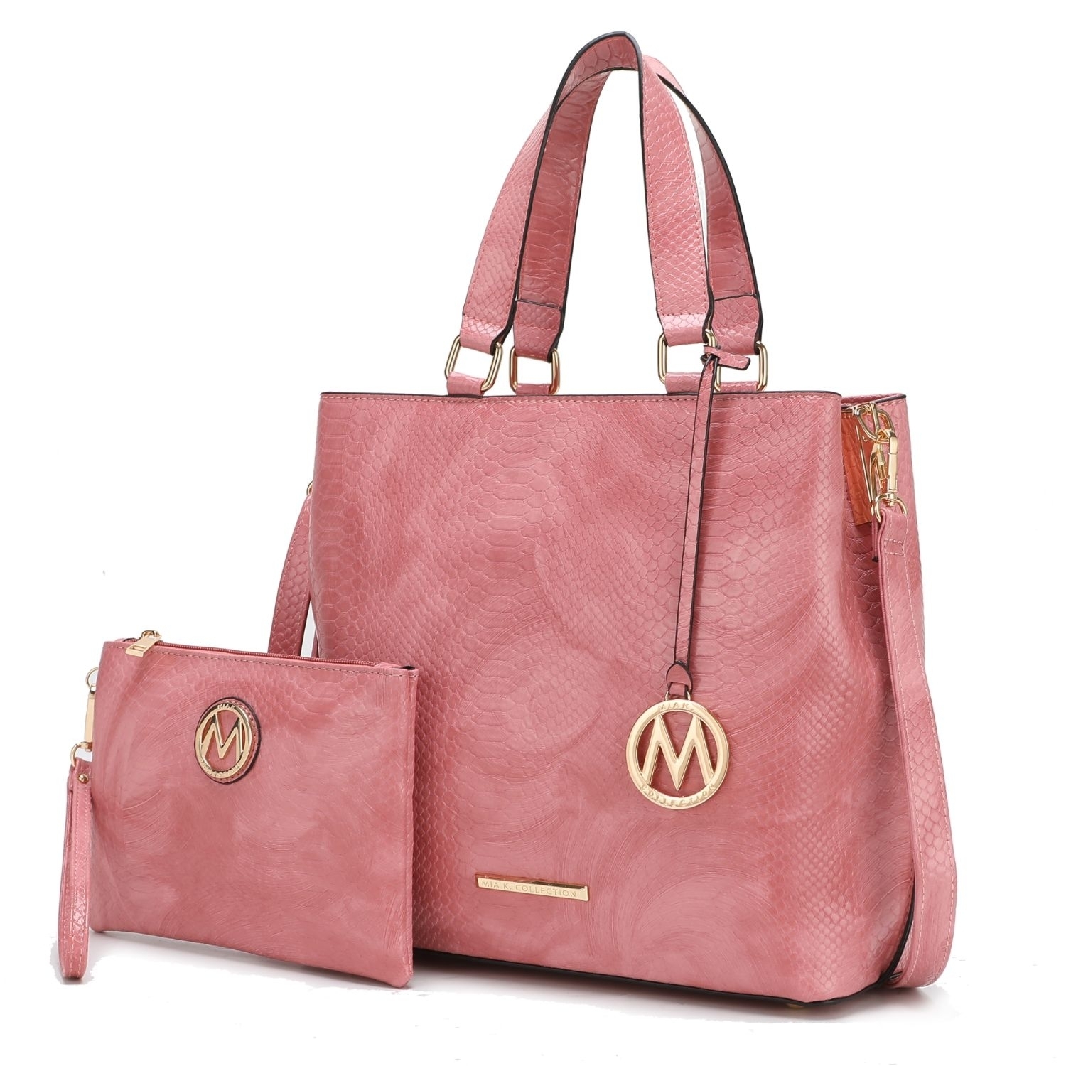 MKF Collection Beryl Snake-embossed Vegan Leather Women's Tote Bag With Wristlet - 2 Pieces, By Mia K - Mauve