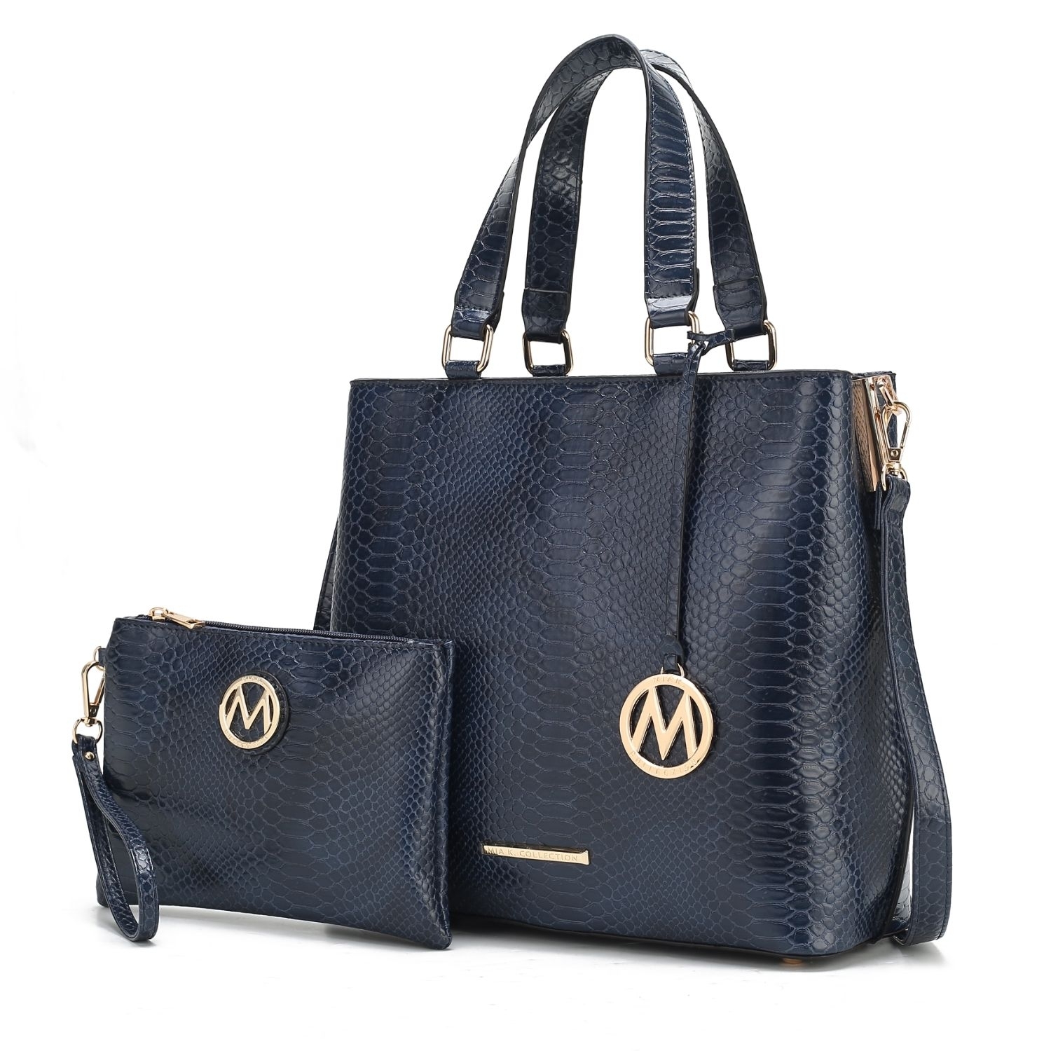 MKF Collection Beryl Snake-embossed Vegan Leather Women's Tote Handbag With Wristlet - 2 Pieces, By Mia K - Navy