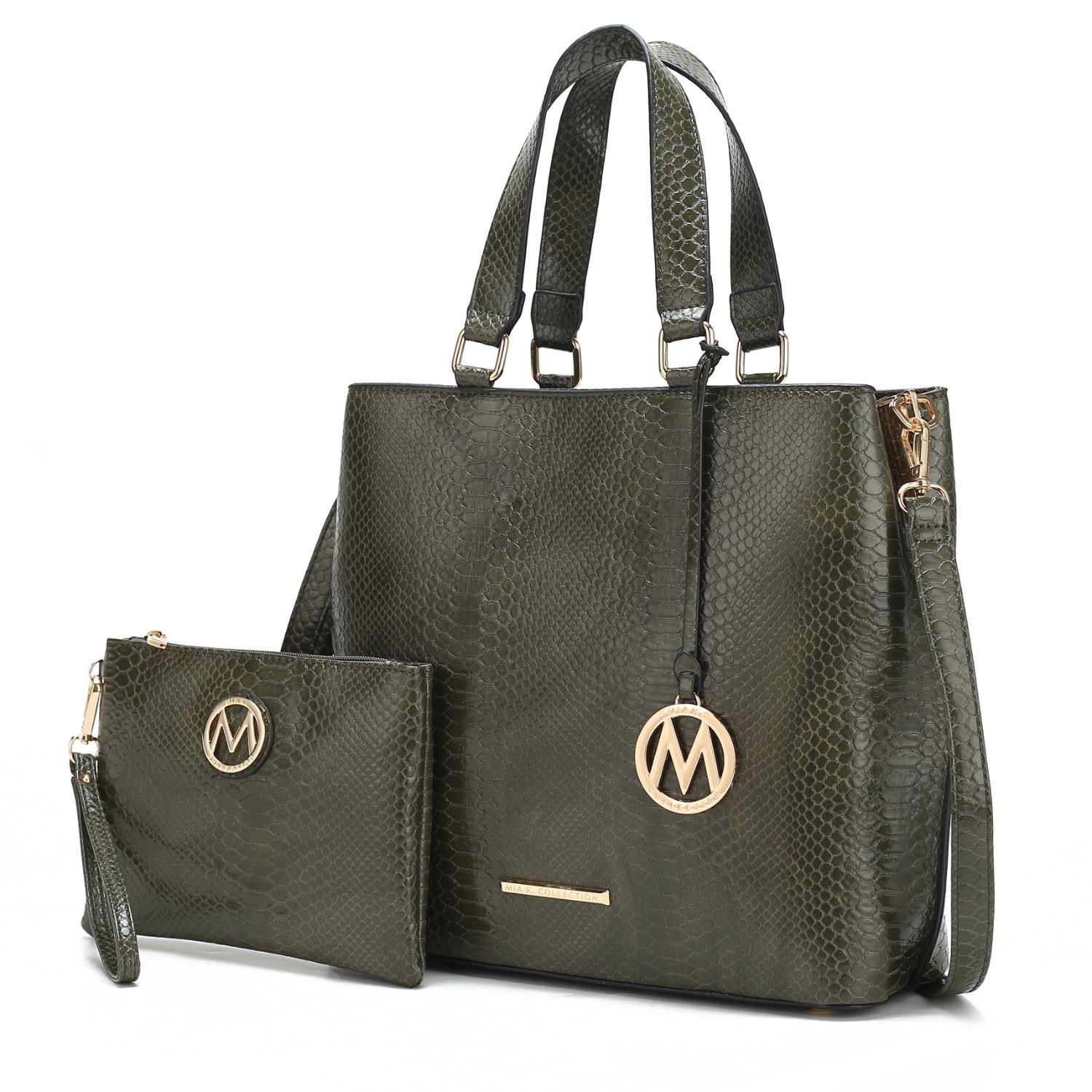 MKF Collection Beryl Snake-embossed Vegan Leather Women's Tote Handbag With Wristlet - 2 Pieces, By Mia K - Taupe