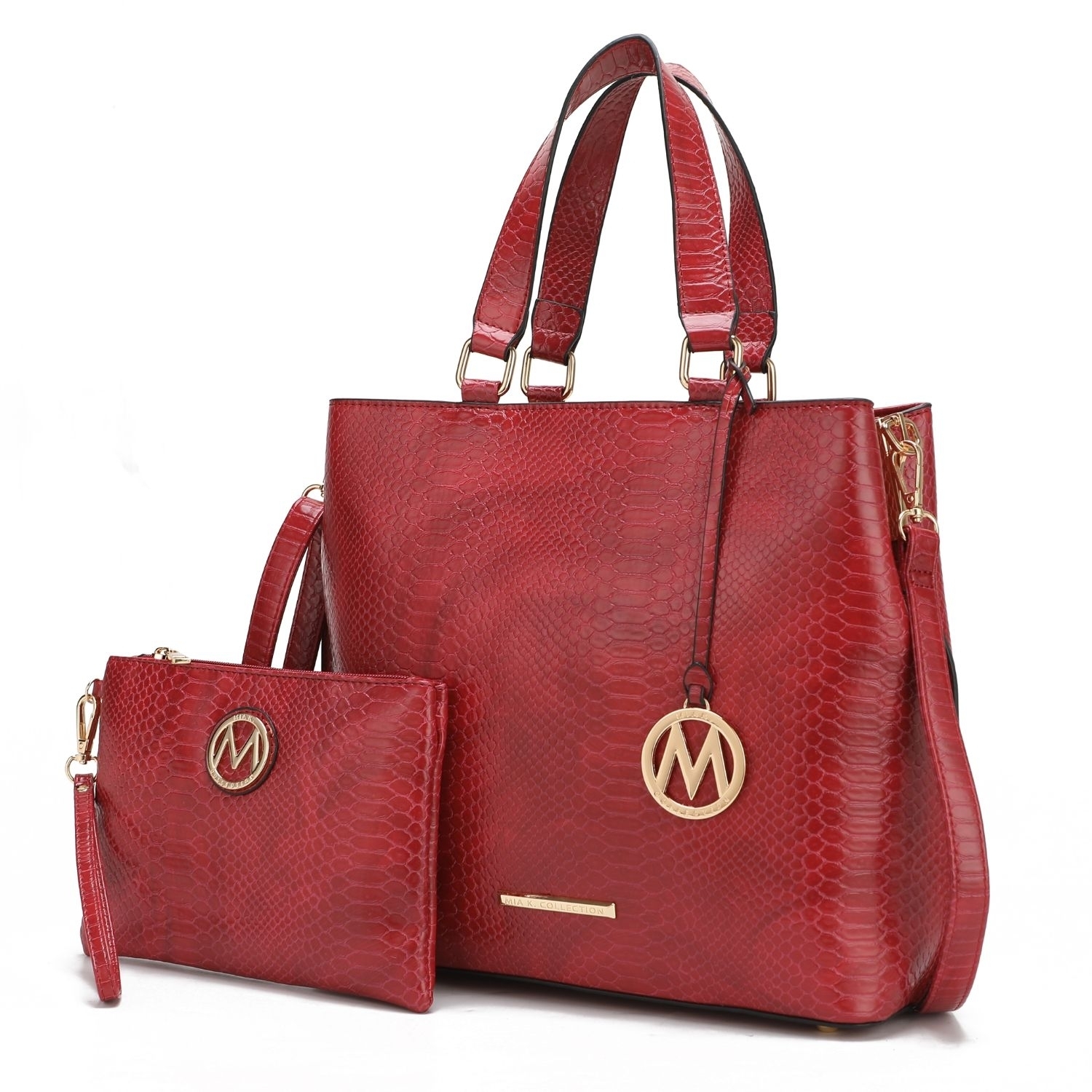 MKF Collection Beryl Snake-embossed Vegan Leather Women's Tote Handbag With Wristlet - 2 Pieces, By Mia K - Olive