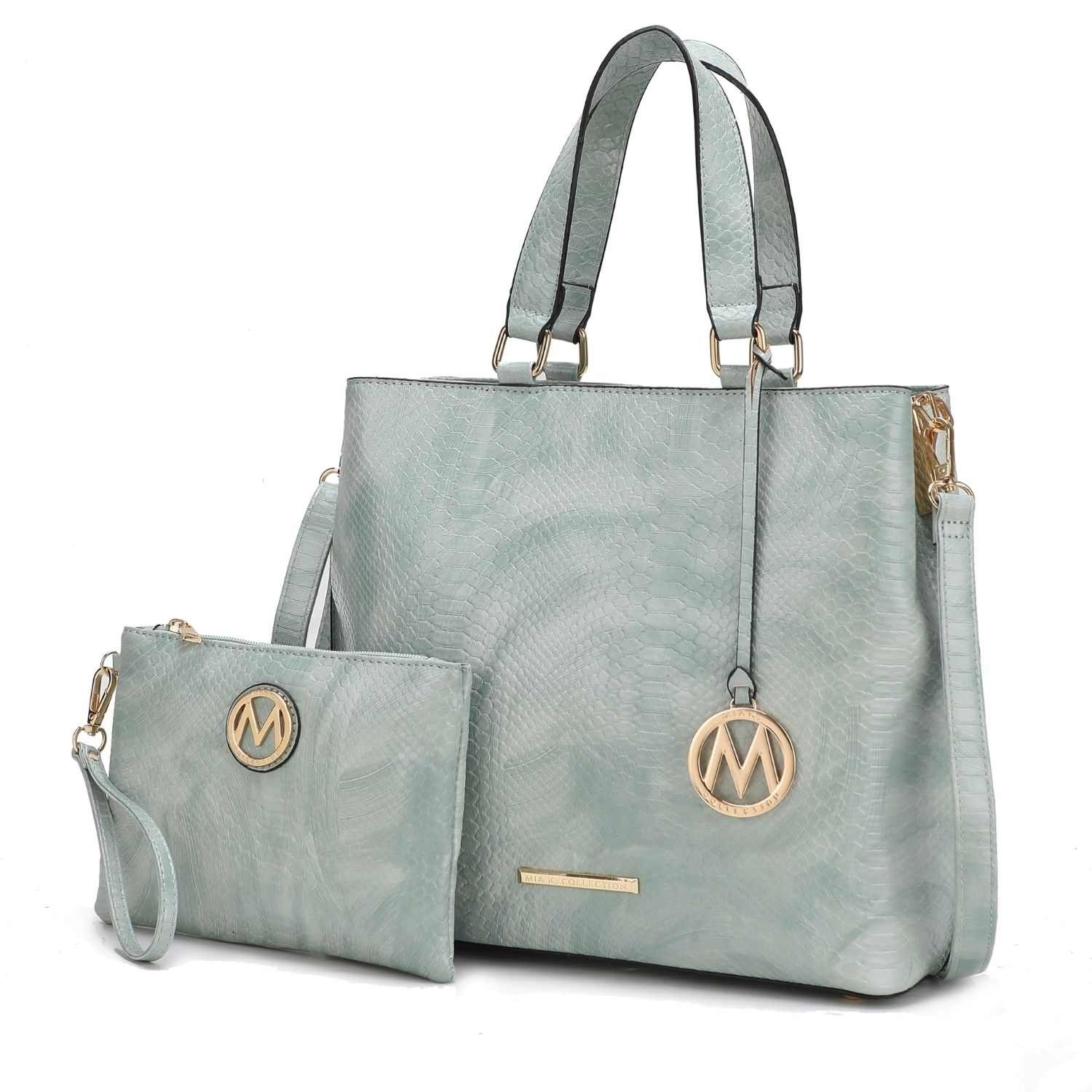 MKF Collection Beryl Snake-embossed Vegan Leather Women's Tote Handbag With Wristlet - 2 Pieces, By Mia K - Seafoam