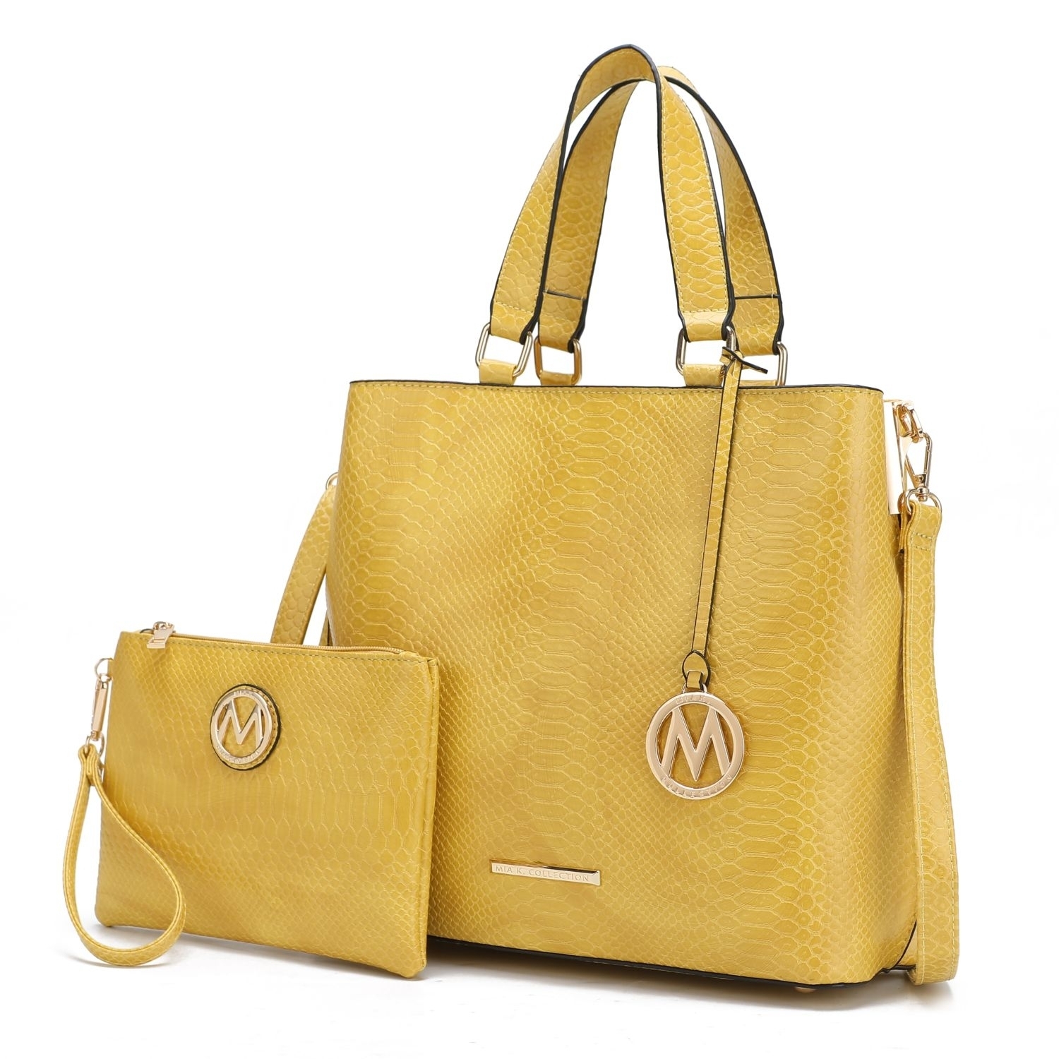 MKF Collection Beryl Snake-embossed Vegan Leather Women's Tote Handbag With Wristlet - 2 Pieces, By Mia K - Yellow