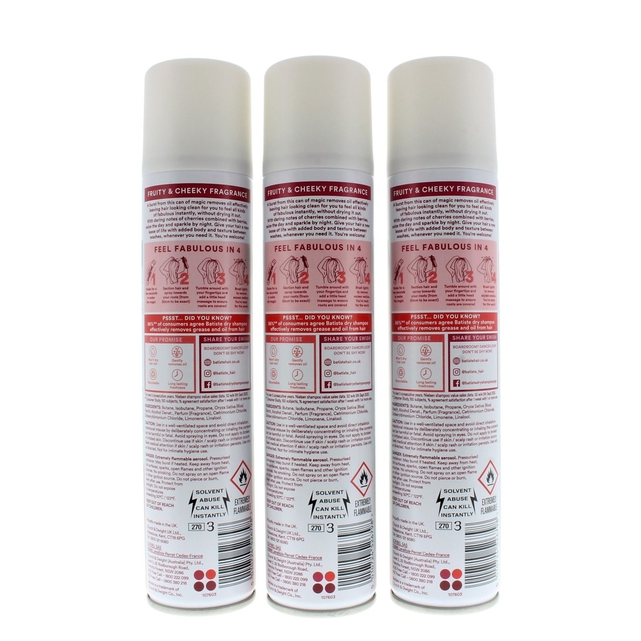 Batiste Instant Hair Refresh Dry Shampoo Cherry Cheeky Cherry 200ml/120g (3 PACK)