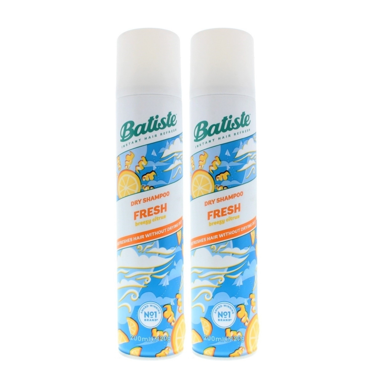 Batiste Instant Hair Refresh Dry Shampoo Fresh Breezy Citrus 200ml/120g (2 PACK)
