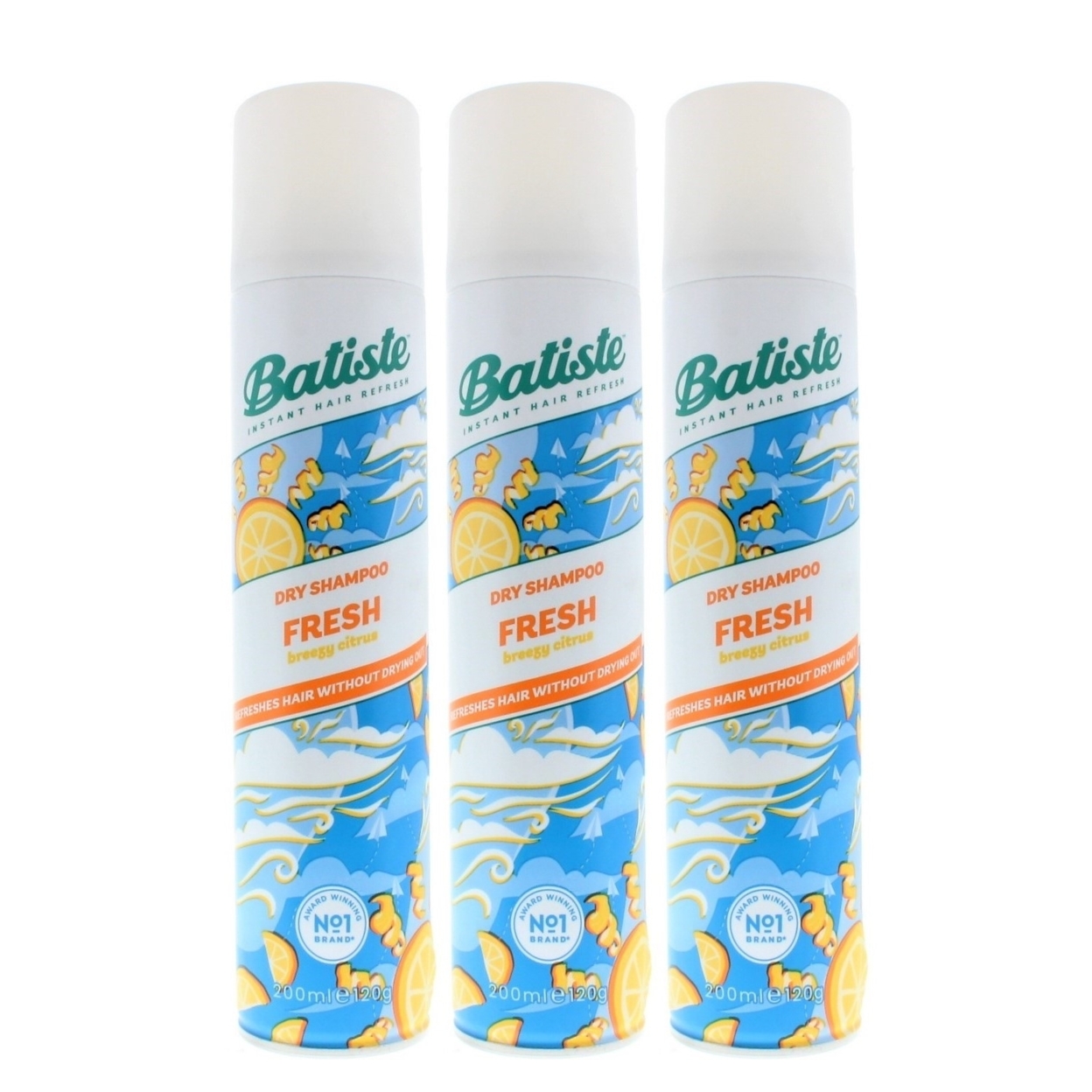 Batiste Instant Hair Refresh Dry Shampoo Fresh Breezy Citrus 200ml/120g (3 PACK)