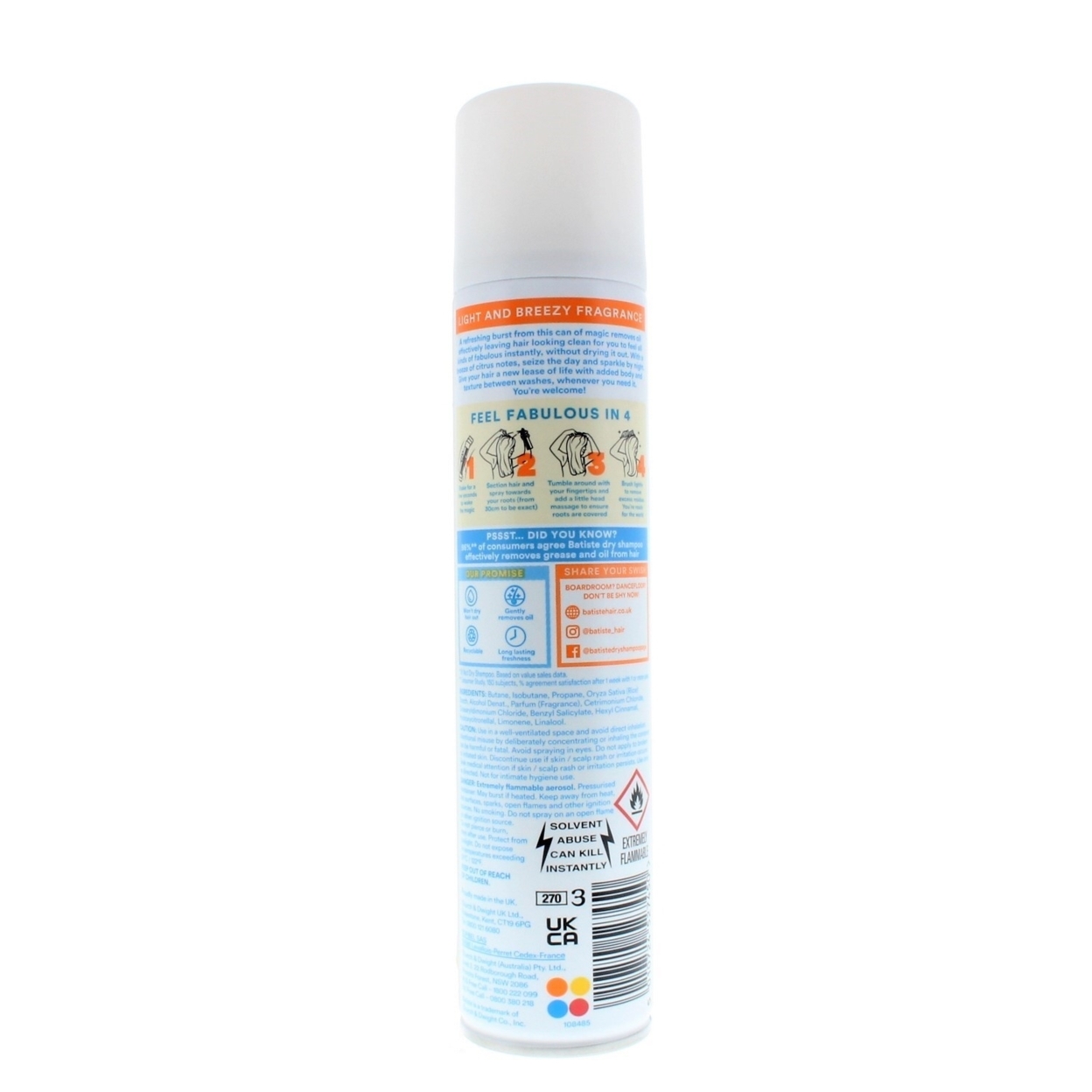 Batiste Instant Hair Refresh Dry Shampoo Fresh Breezy Citrus 200ml/120g