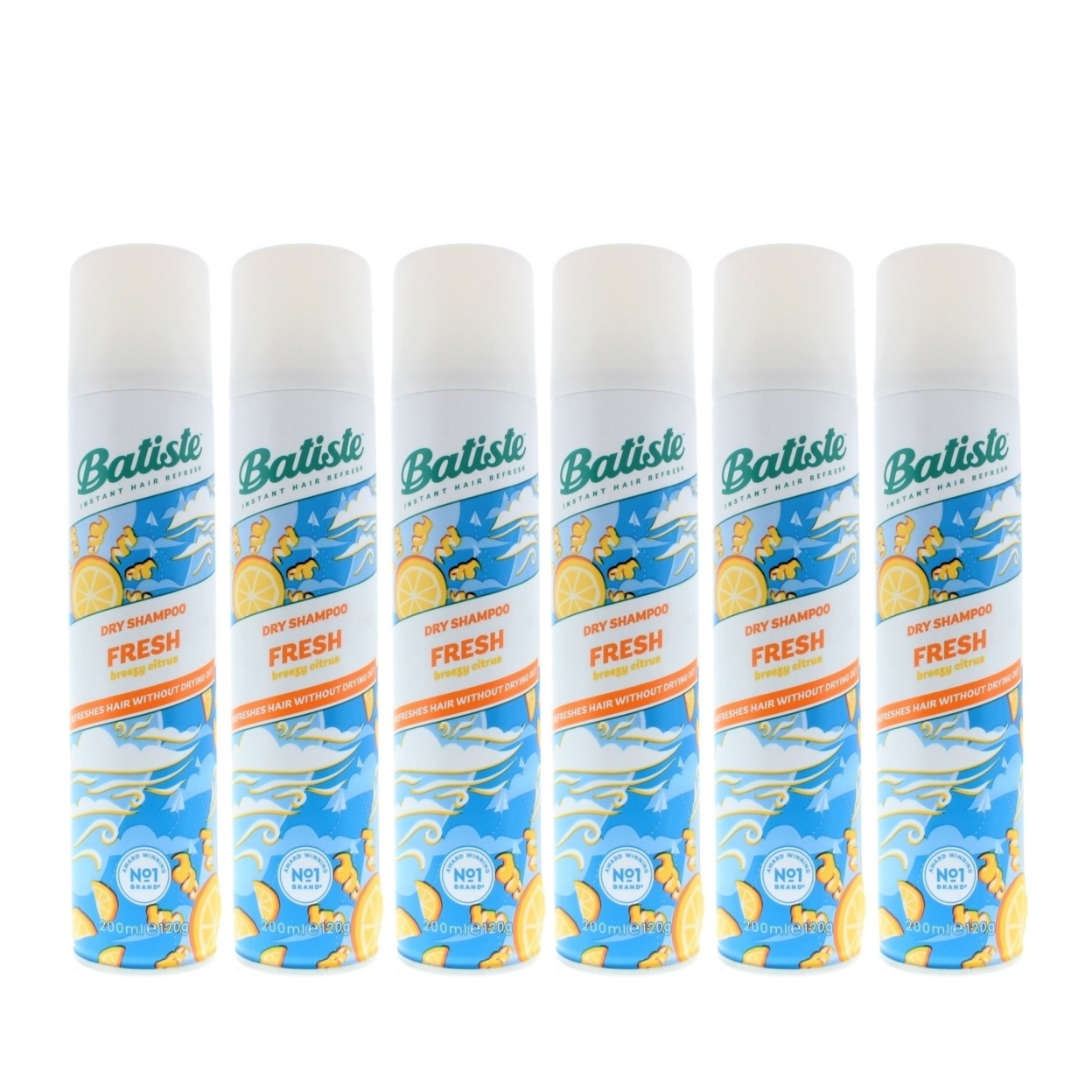 Batiste Instant Hair Refresh Dry Shampoo Fresh Breezy Citrus 200ml/120g (6 PACK)