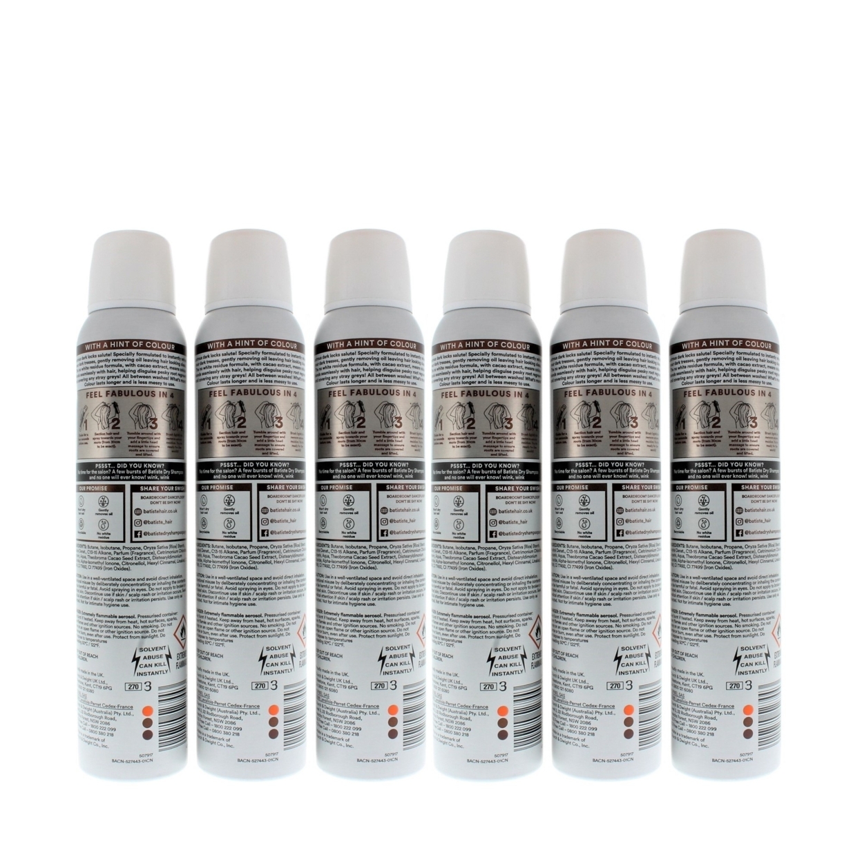 Batiste Instant Hair Refresh Colour Dry Shampoo Dark Hair 200ml/120g (6 PACK)