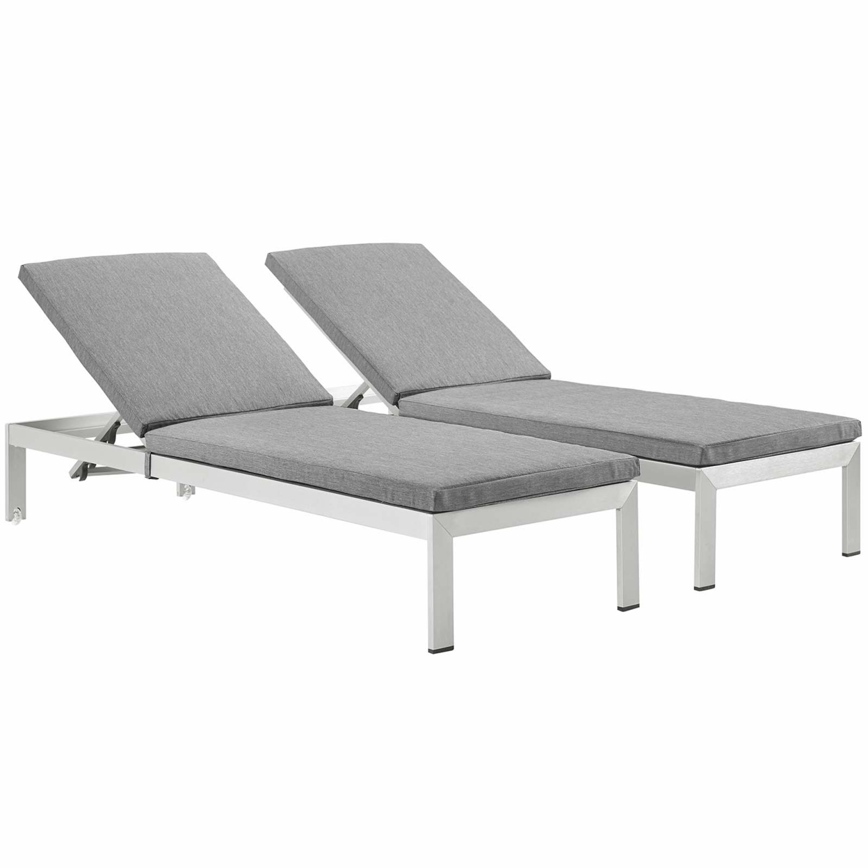 Shore Chaise With Cushions Outdoor Patio Aluminum Set Of 2, Silver Gray
