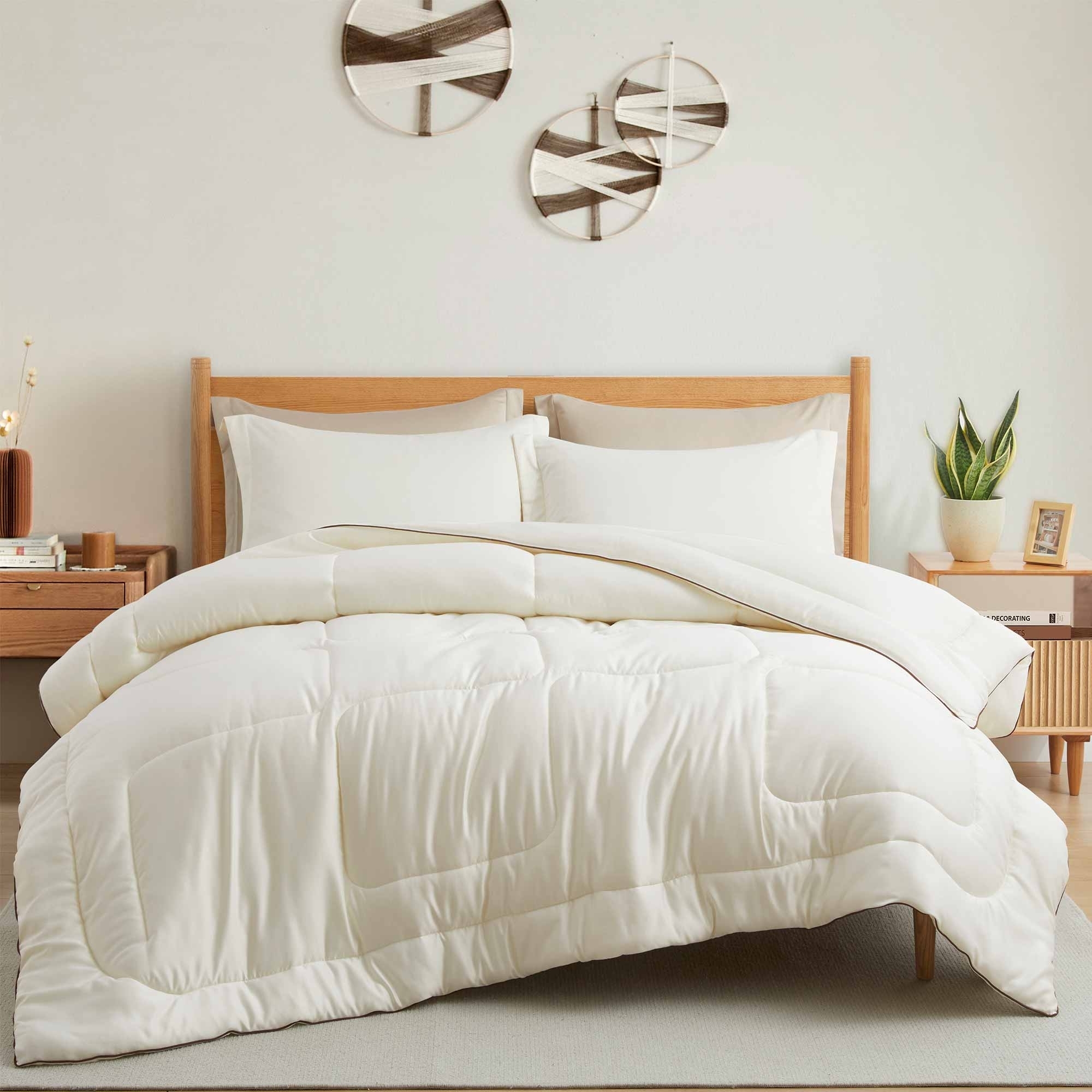 All Season Satin Down Alternative Comforter Set With Pillow Shams - Cream, King
