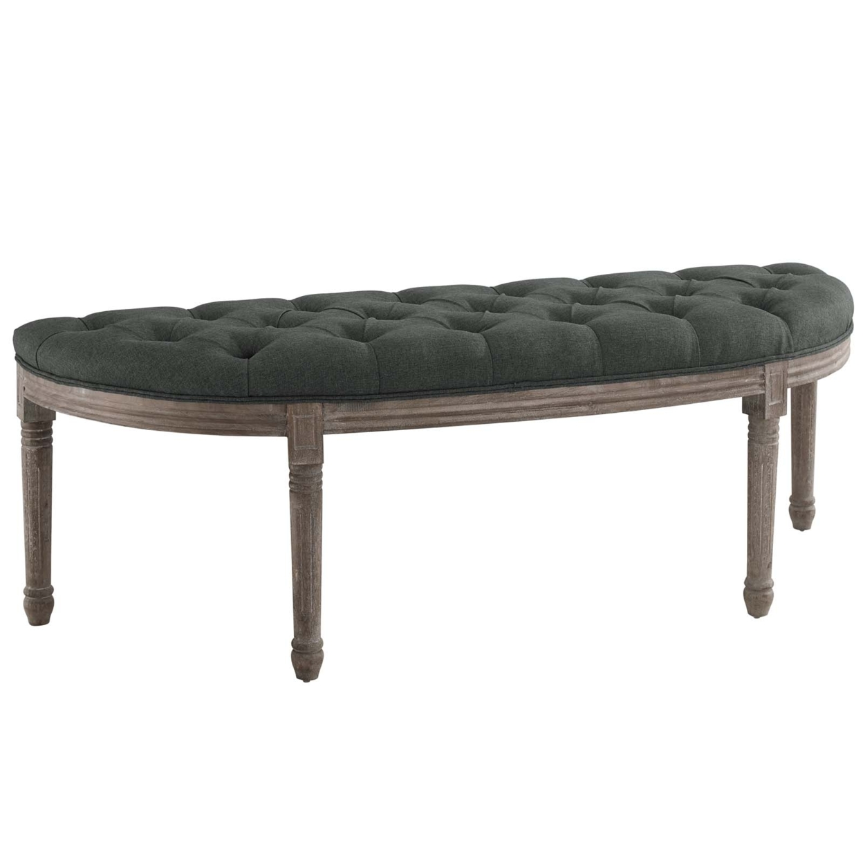 Esteem Vintage French Upholstered Fabric Semi-Circle Bench, Gray