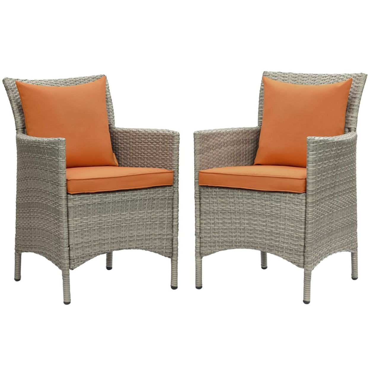 Conduit Outdoor Patio Wicker Rattan Dining Armchair Set Of 2, Light Gray Orange