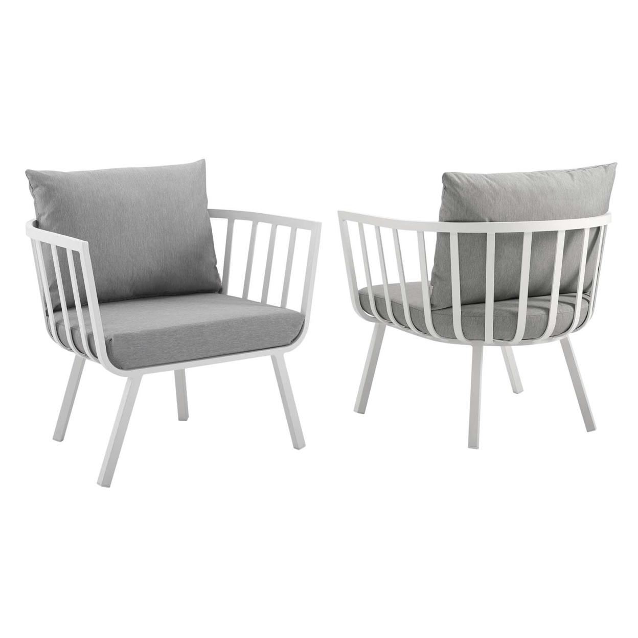 Riverside Outdoor Patio Aluminum Armchair Set Of 2, White Gray