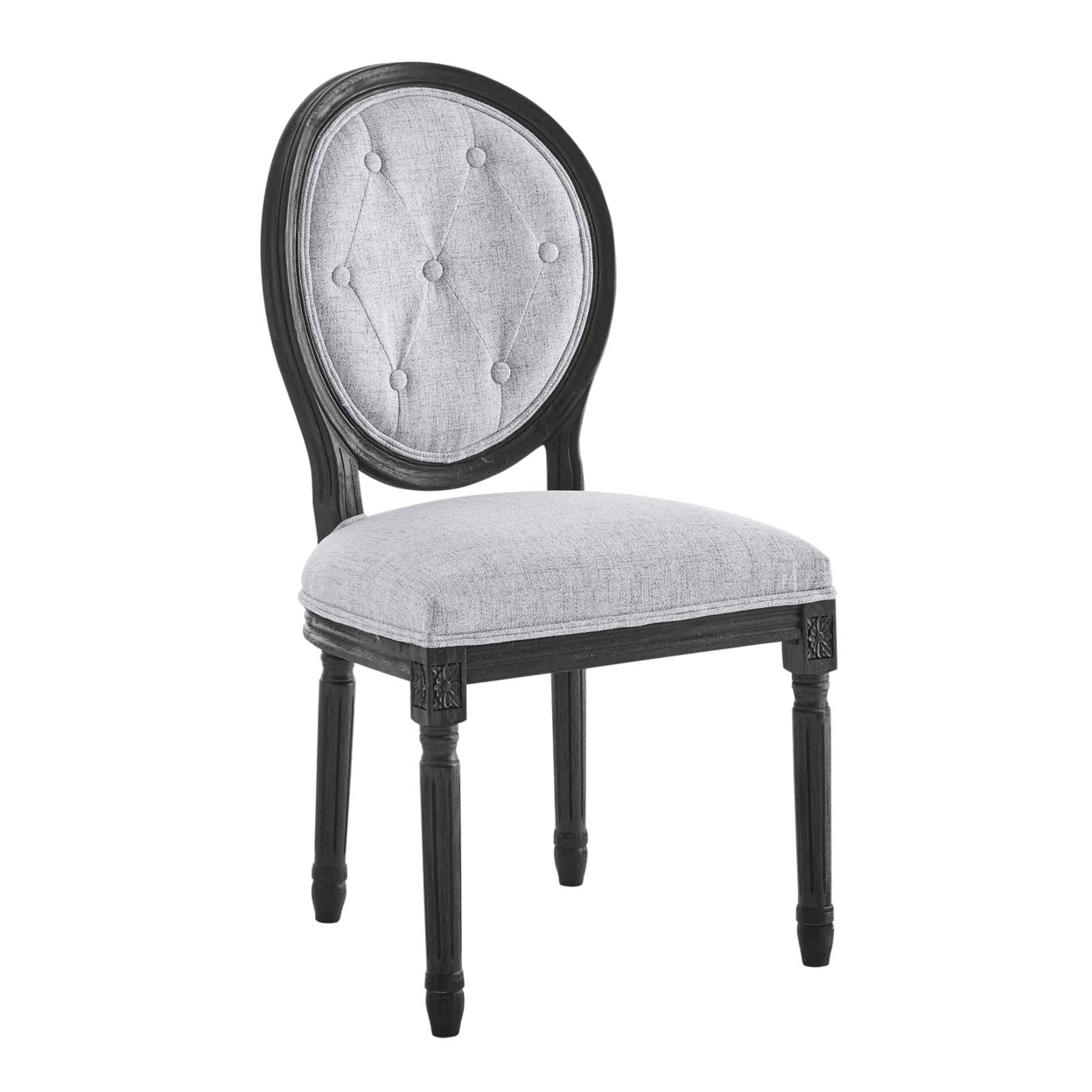 Arise Vintage French Upholstered Fabric Dining Side Chair, Black Light Gray