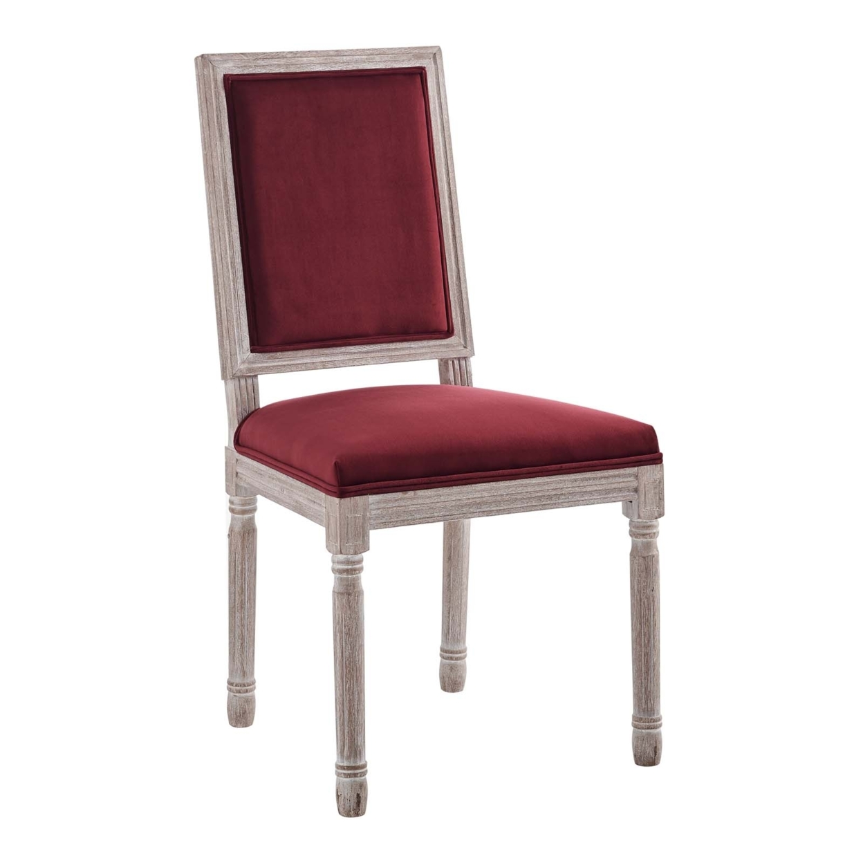Court French Vintage Performance Velvet Dining Side Chair, Natural Maroon