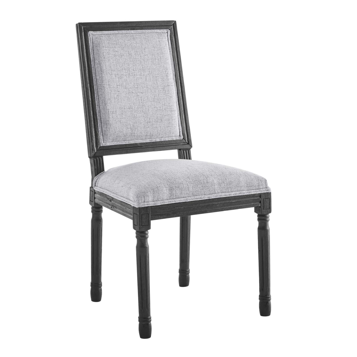 Court French Vintage Upholstered Fabric Dining Side Chair, Black Light Gray
