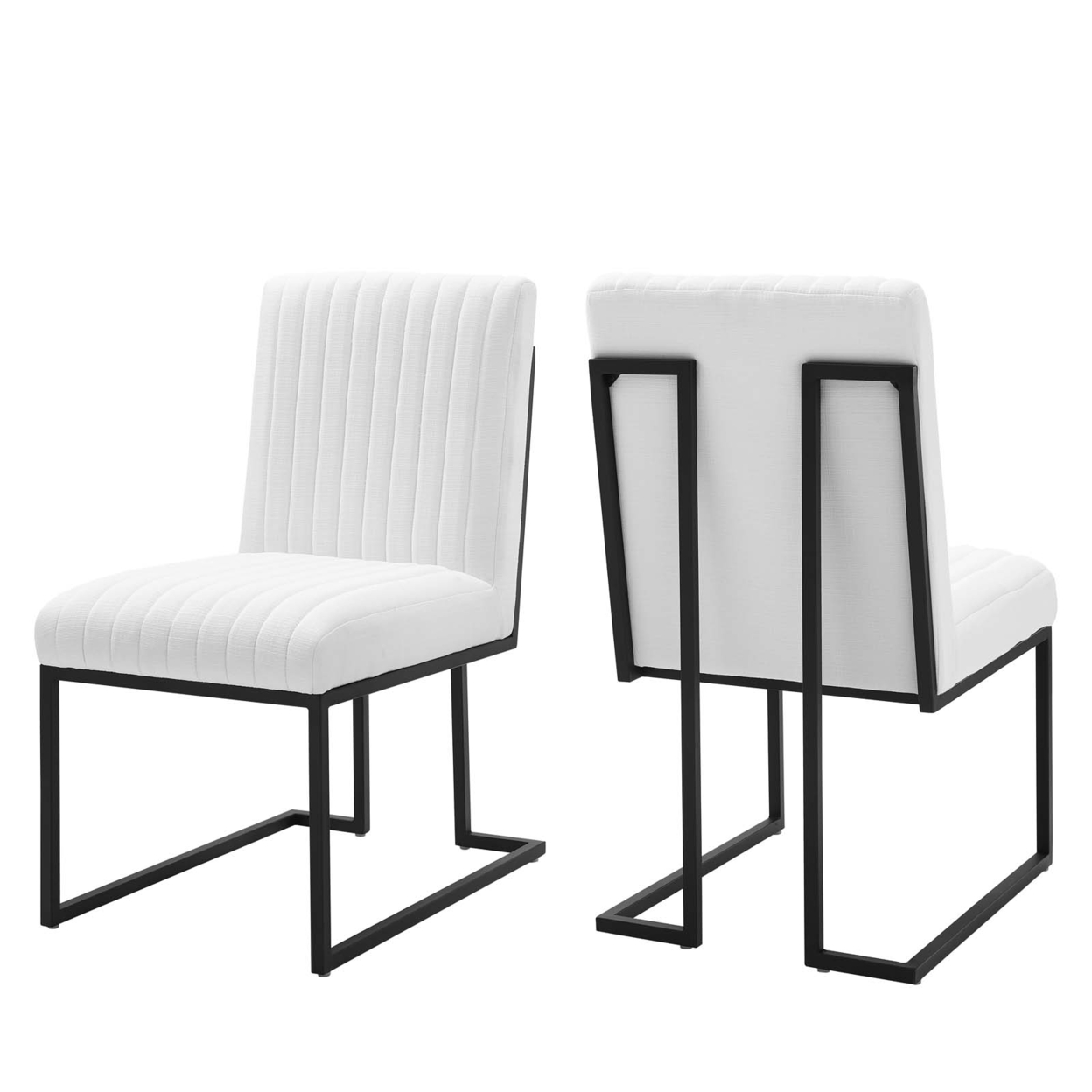 Indulge Channel Tufted Fabric Dining Chairs - Set Of 2, White