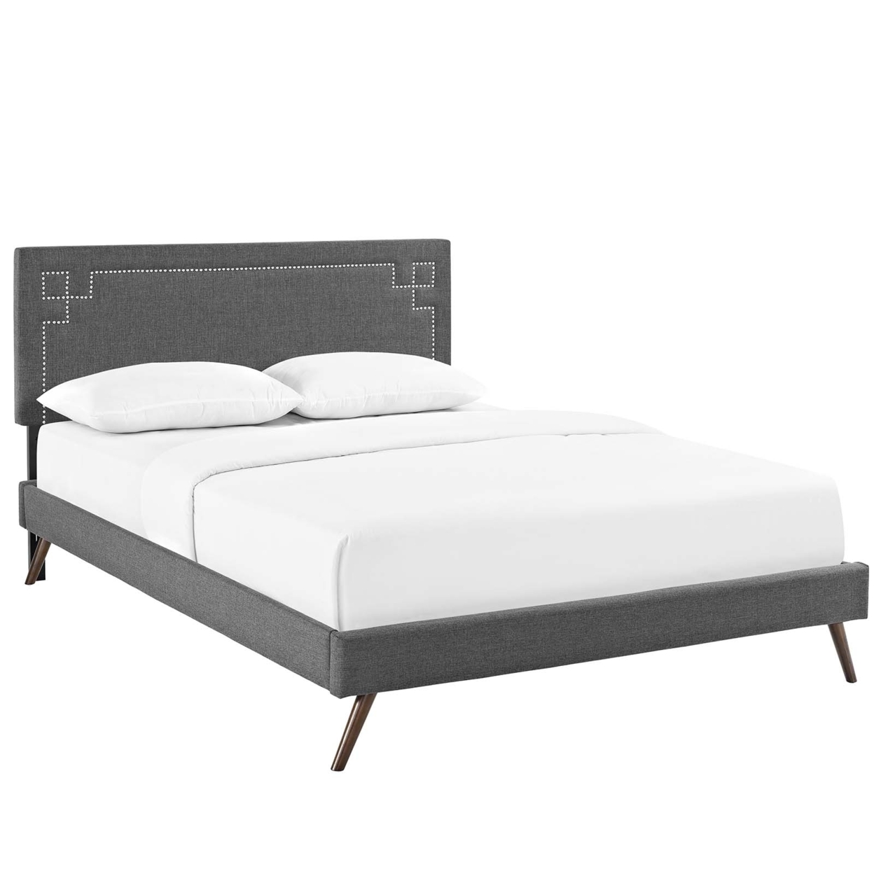 Ruthie Queen Fabric Platform Bed With Round Splayed Legs, Gray