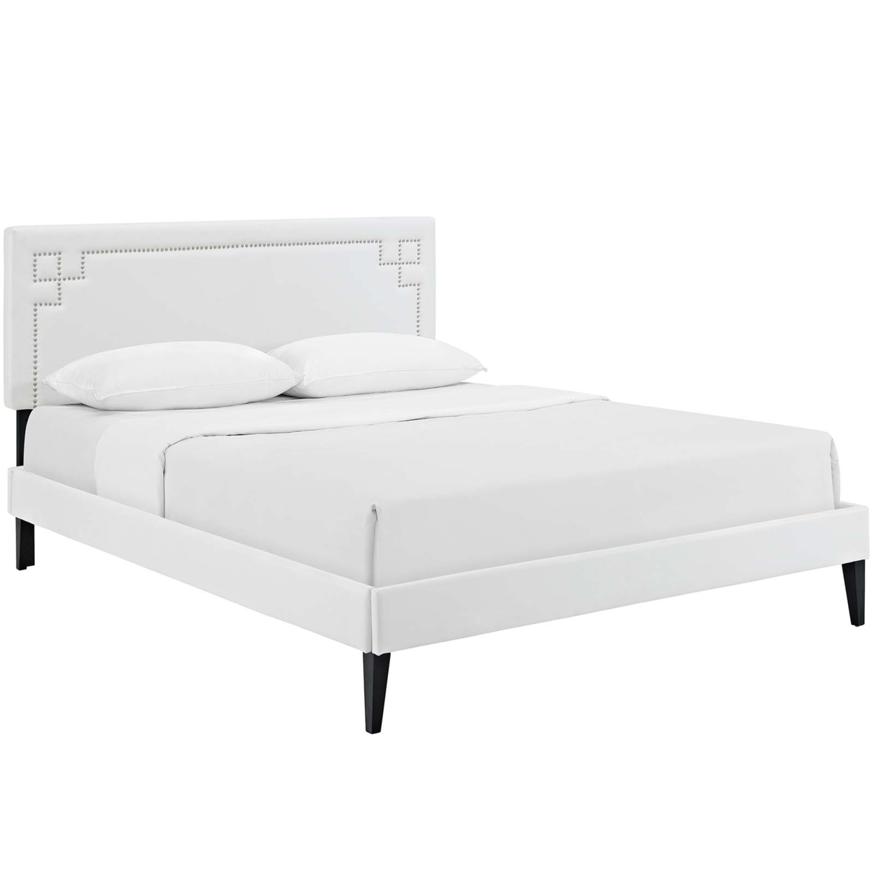 Ruthie Queen Vinyl Platform Bed With Squared Tapered Legs, White