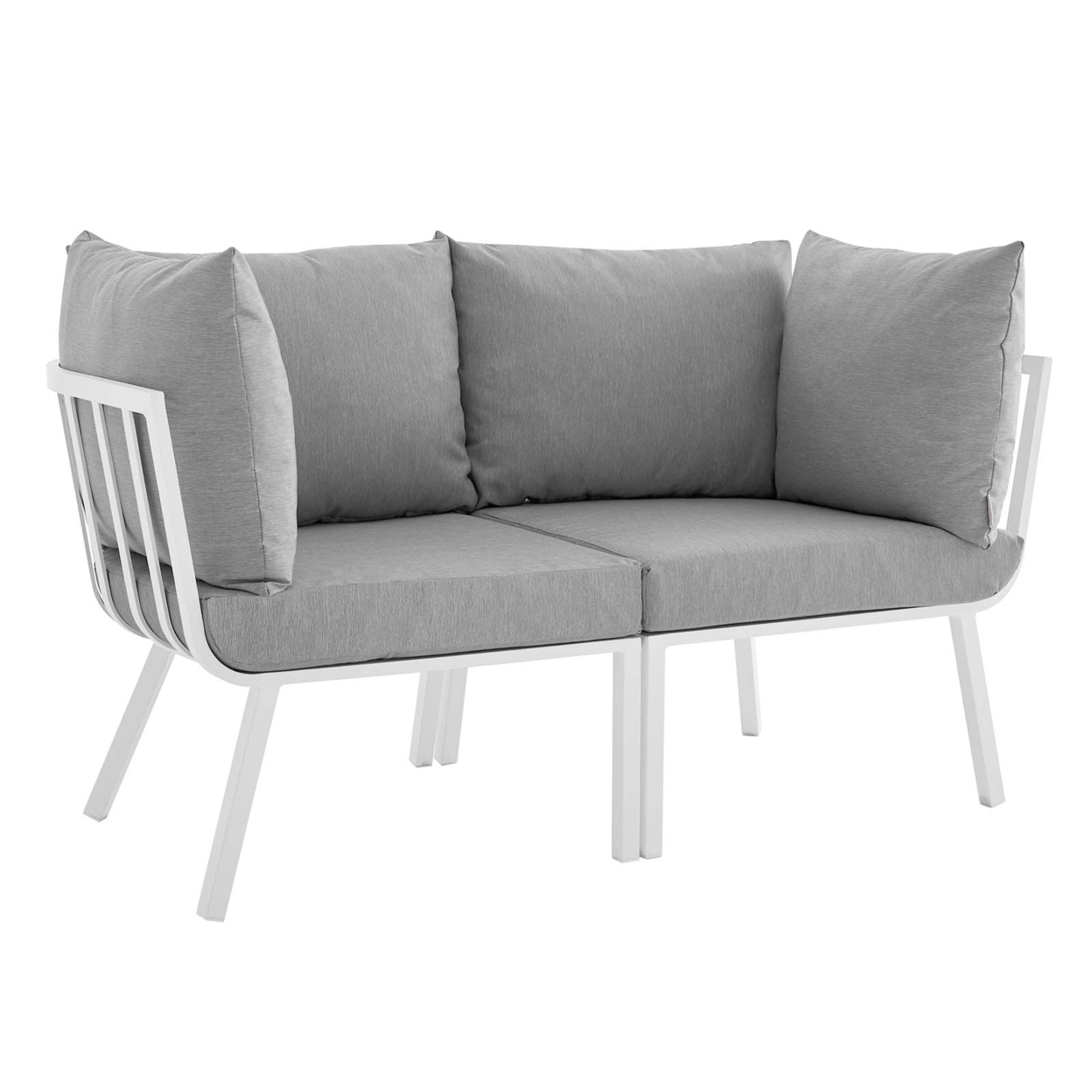 Riverside 2 Piece Outdoor Patio Aluminum Sectional Sofa Set, White Gray