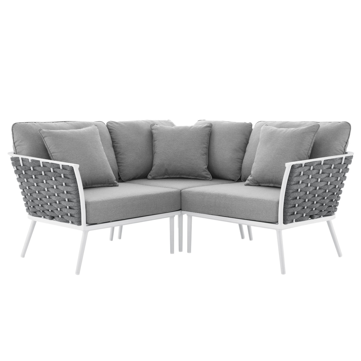 Stance Outdoor Patio Aluminum Small Sectional Sofa, White Gray