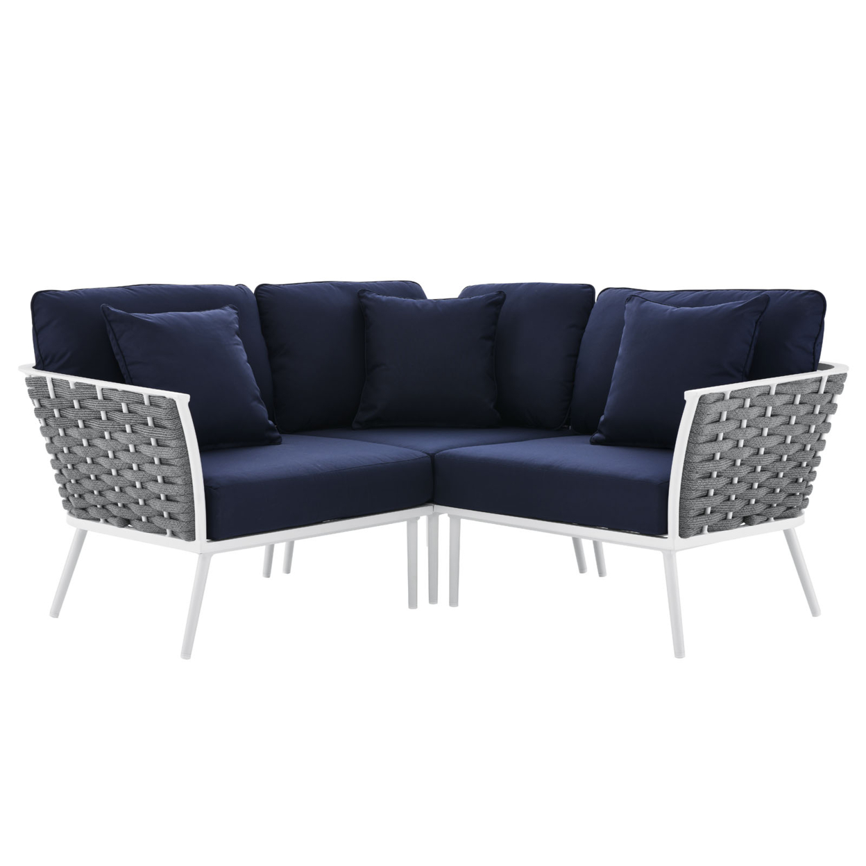 Stance Outdoor Patio Aluminum Small Sectional Sofa, White Navy