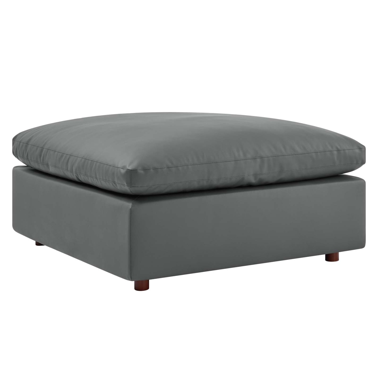 Commix Down Filled Overstuffed Vegan Leather Ottoman, Gray