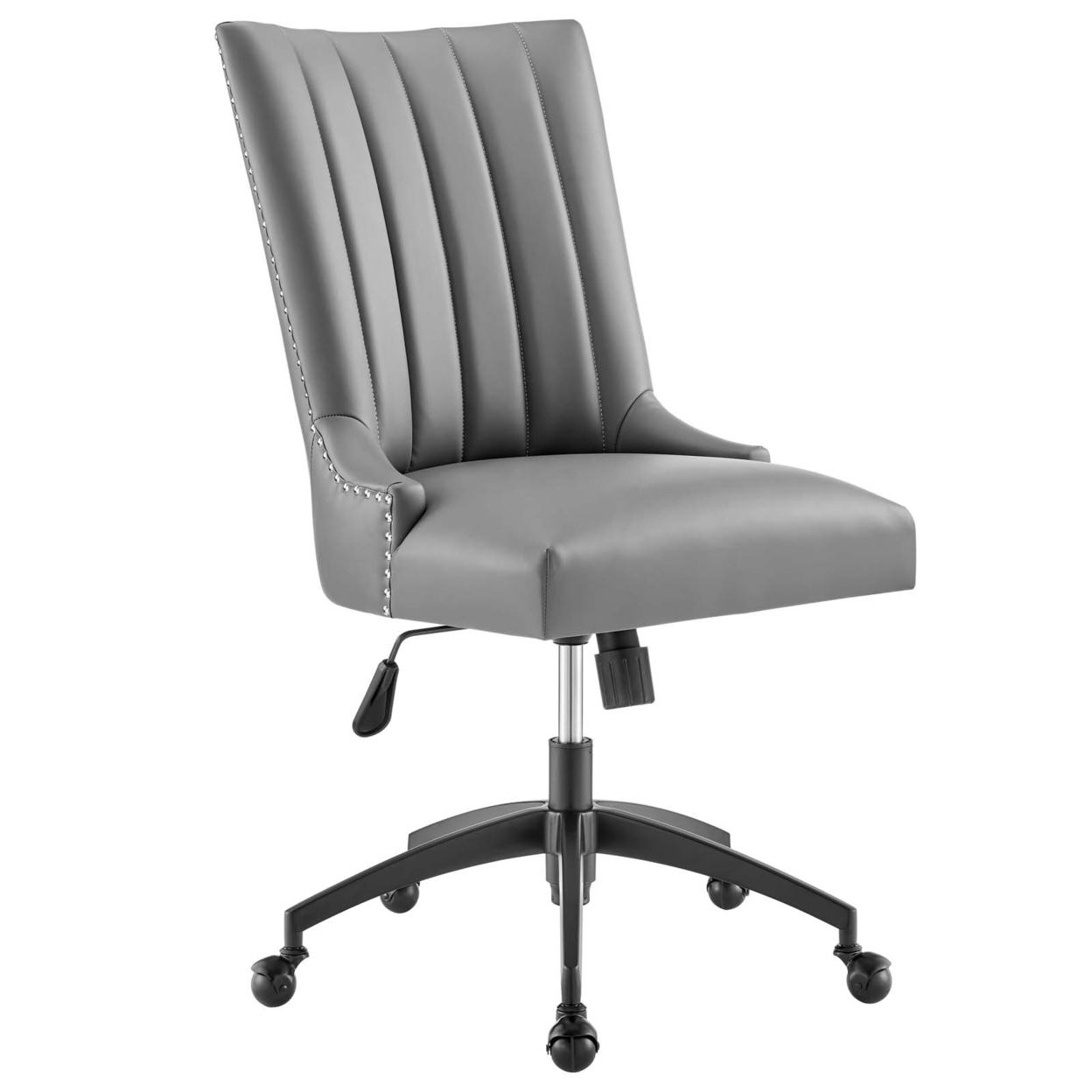 Empower Channel Tufted Vegan Leather Office Chair, Black Gray