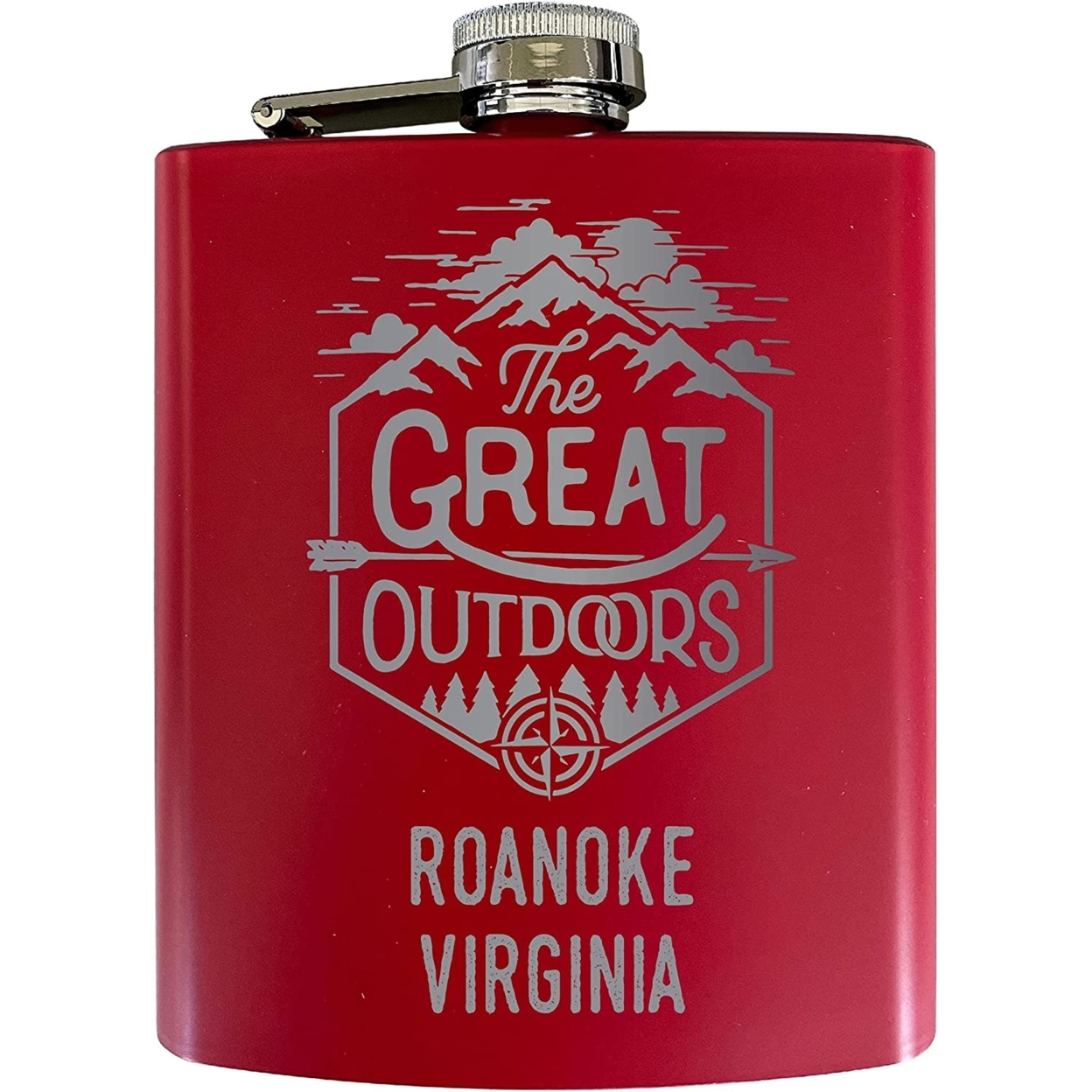 Roanoke Virginia Laser Engraved Explore The Outdoors Souvenir 7 Oz Stainless Steel Flask - Red