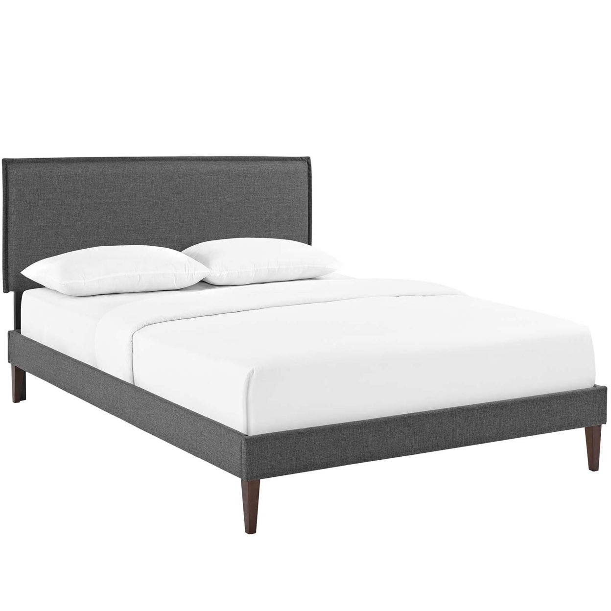 Amaris Full Fabric Platform Bed With Squared Tapered Legs, Gray