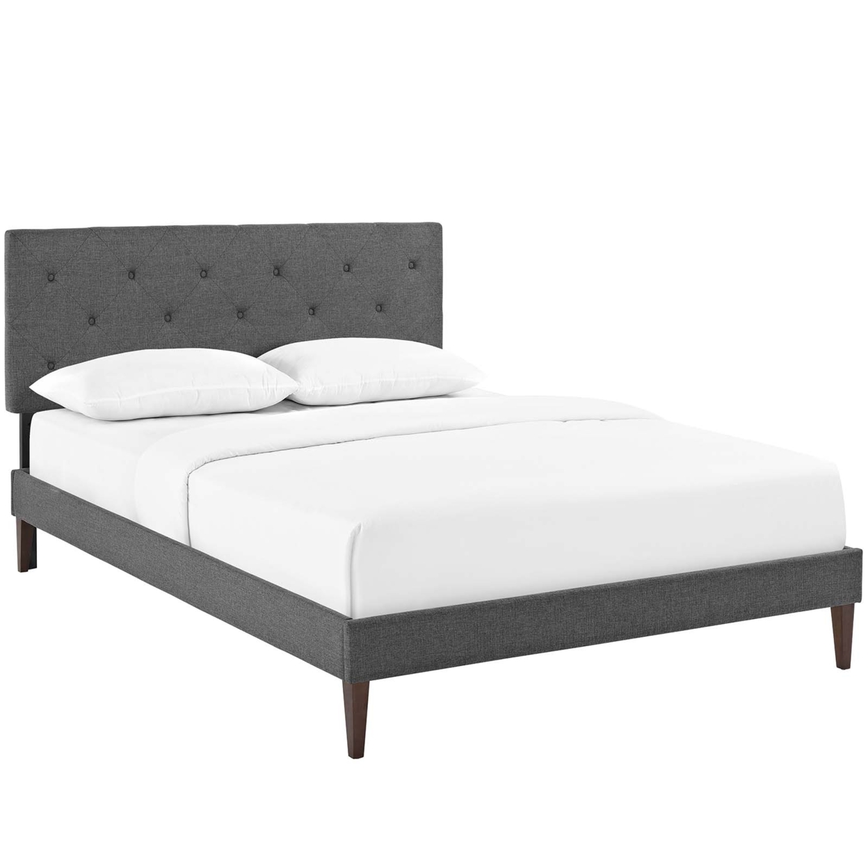 Tarah King Fabric Platform Bed With Squared Tapered Legs, Gray