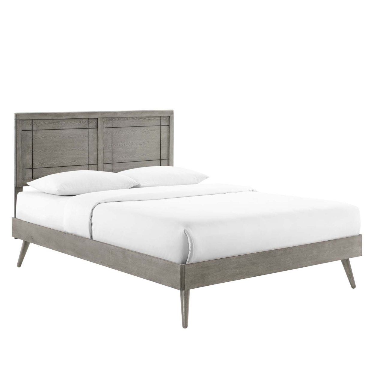 Marlee Full Wood Platform Bed With Splayed Legs, Gray