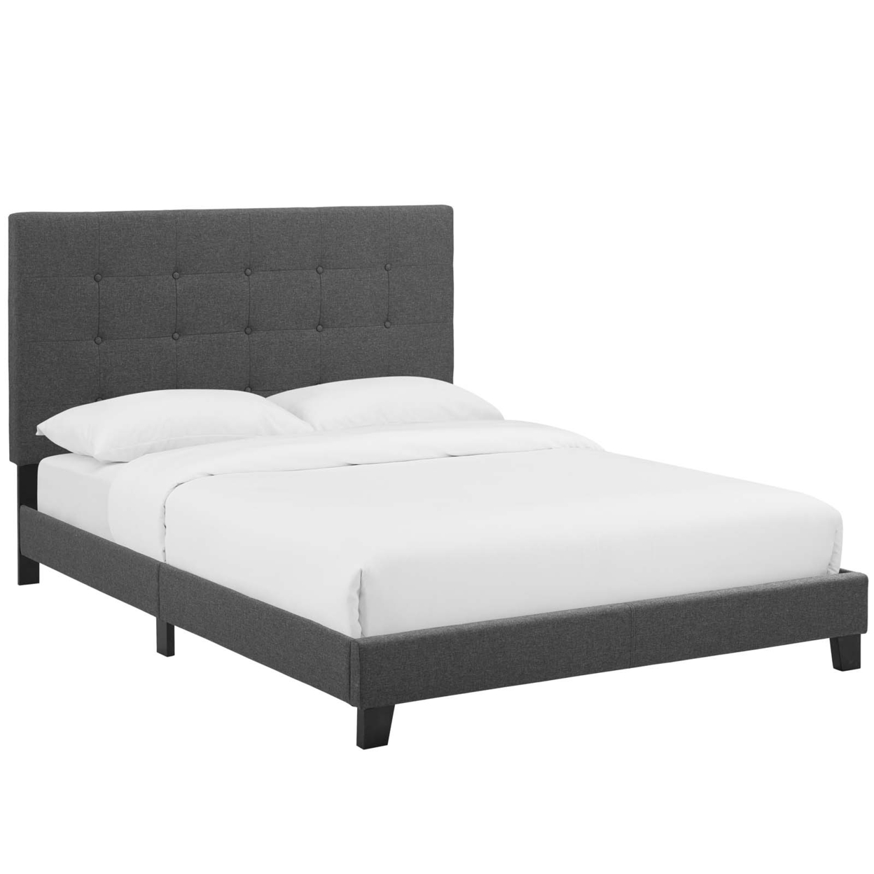 Melanie King Tufted Button Upholstered Fabric Platform Bed, Gray