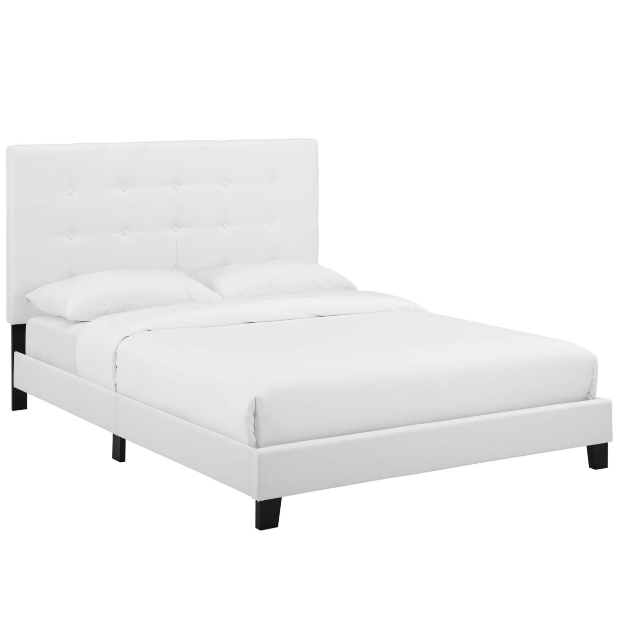 Melanie King Tufted Button Upholstered Fabric Platform Bed, White