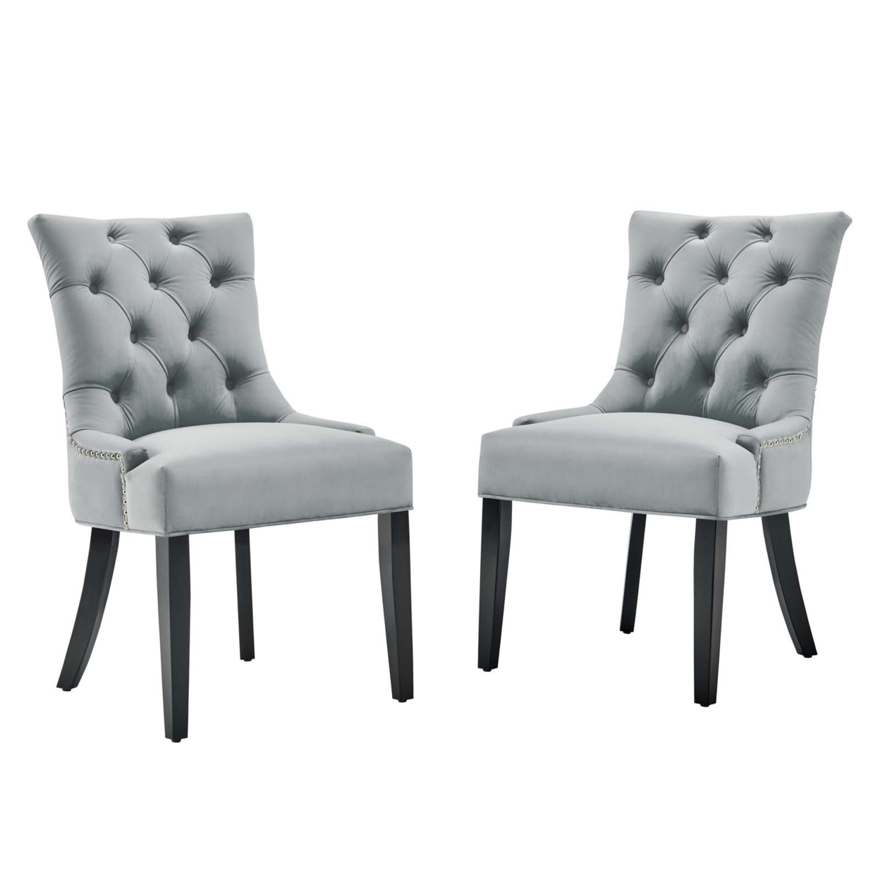 Regent Tufted Performance Velvet Dining Side Chairs - Set Of 2, Light Gray