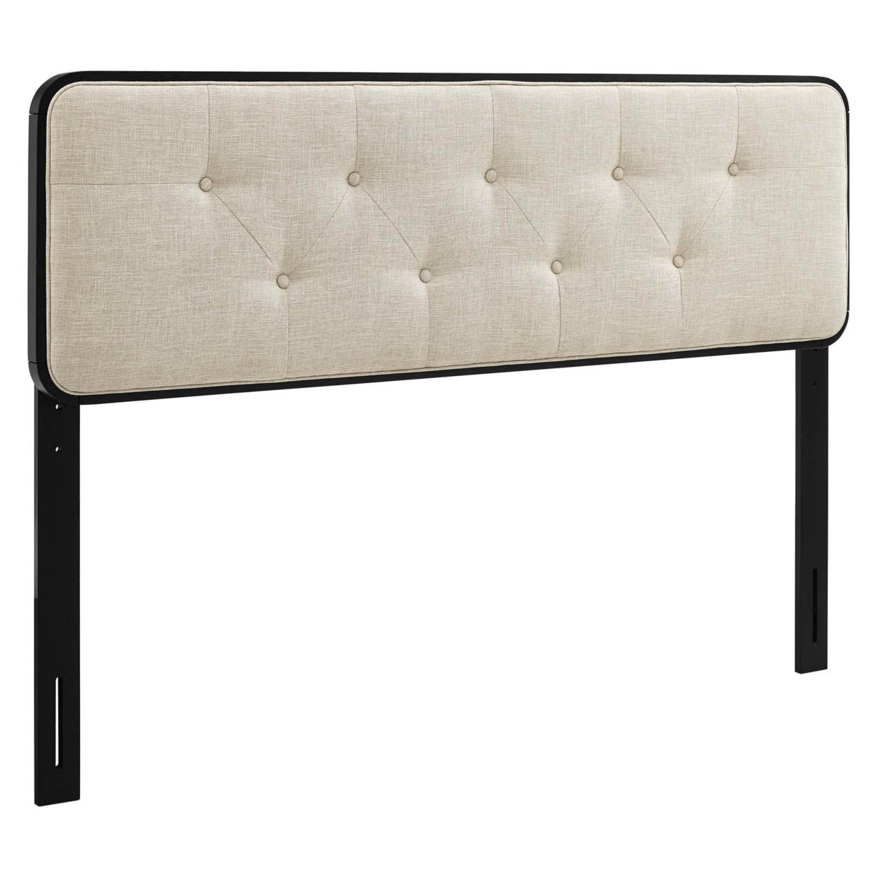 Collins Tufted Queen Fabric And Wood Headboard, Black Beige