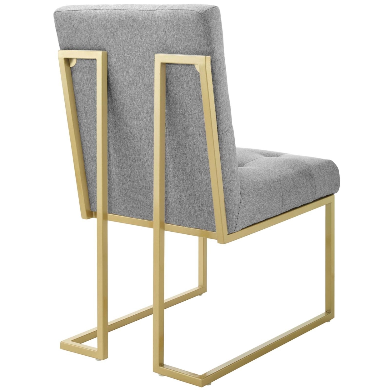 Privy Gold Stainless Steel Upholstered Fabric Dining Accent Chair, Gold Light Gray