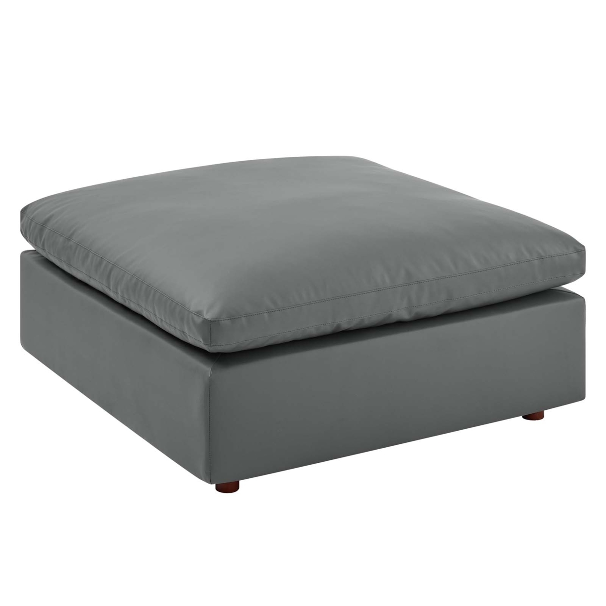 Commix Down Filled Overstuffed Vegan Leather Ottoman, Gray