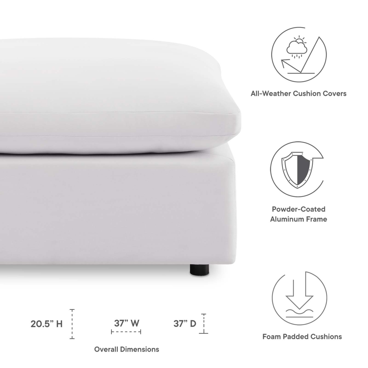 Commix Overstuffed Outdoor Patio Ottoman, White