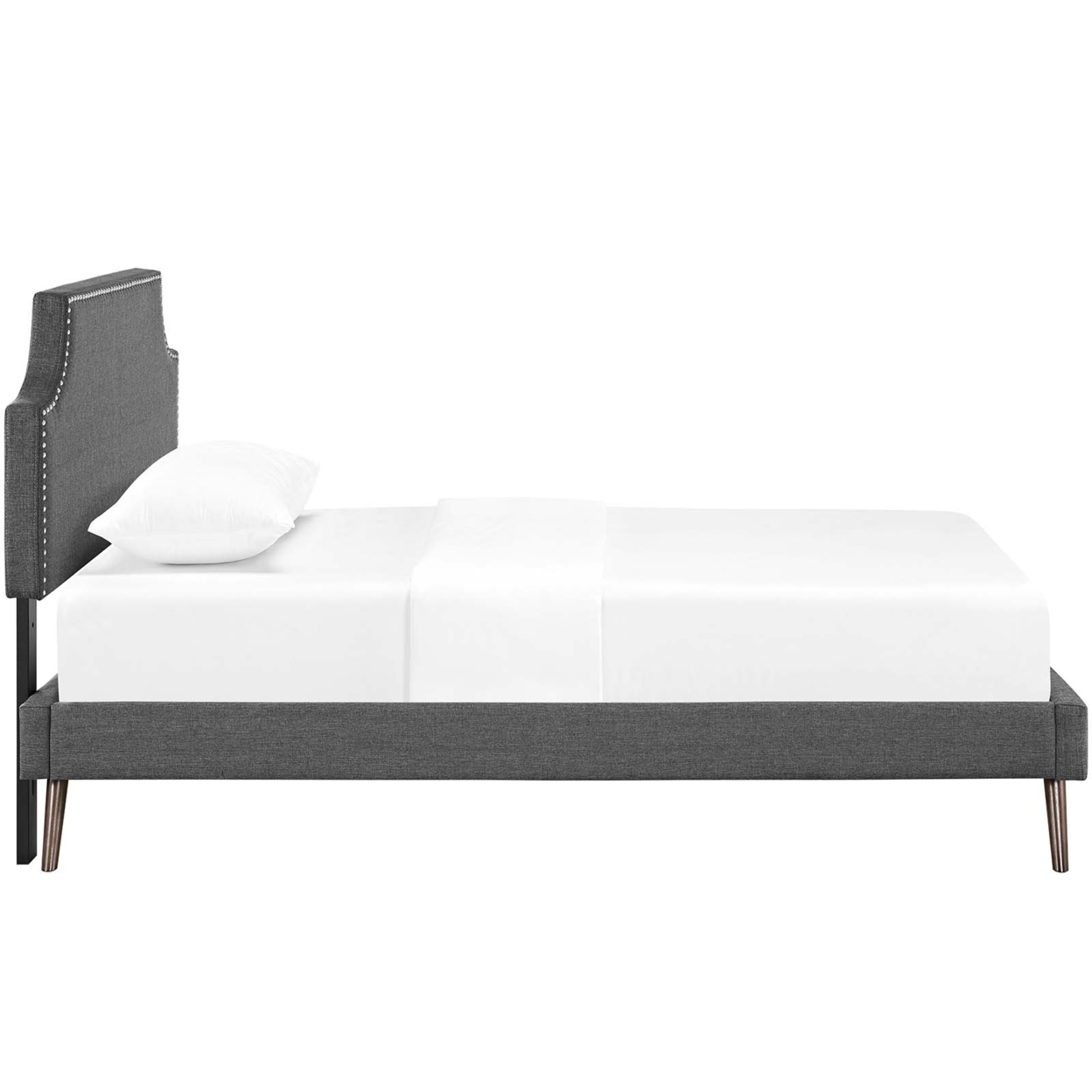 Corene Twin Fabric Platform Bed With Round Splayed Legs, Gray