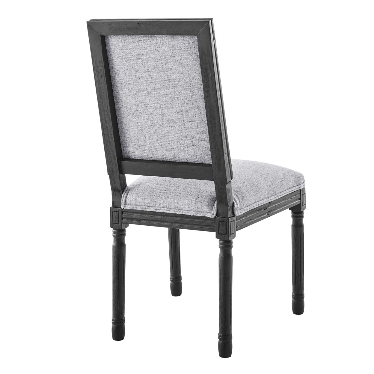 Court French Vintage Upholstered Fabric Dining Side Chair, Black Light Gray